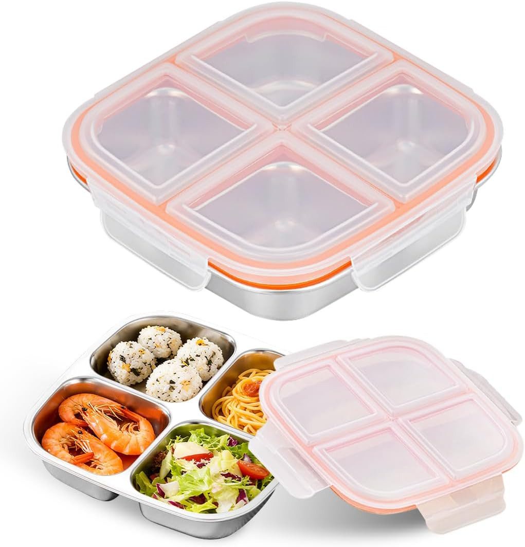 Agger Lunchbox Snackbox mit Fächern Edelstahl, Wiederverwendbare Snackdose für Kinder