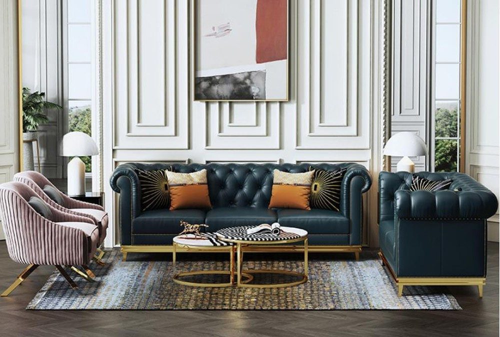 JVmoebel Chesterfield-Sofa Chesterfield Wohnlandschaft 3er und 2er Sofas Garnitur, Set, Made in Europa