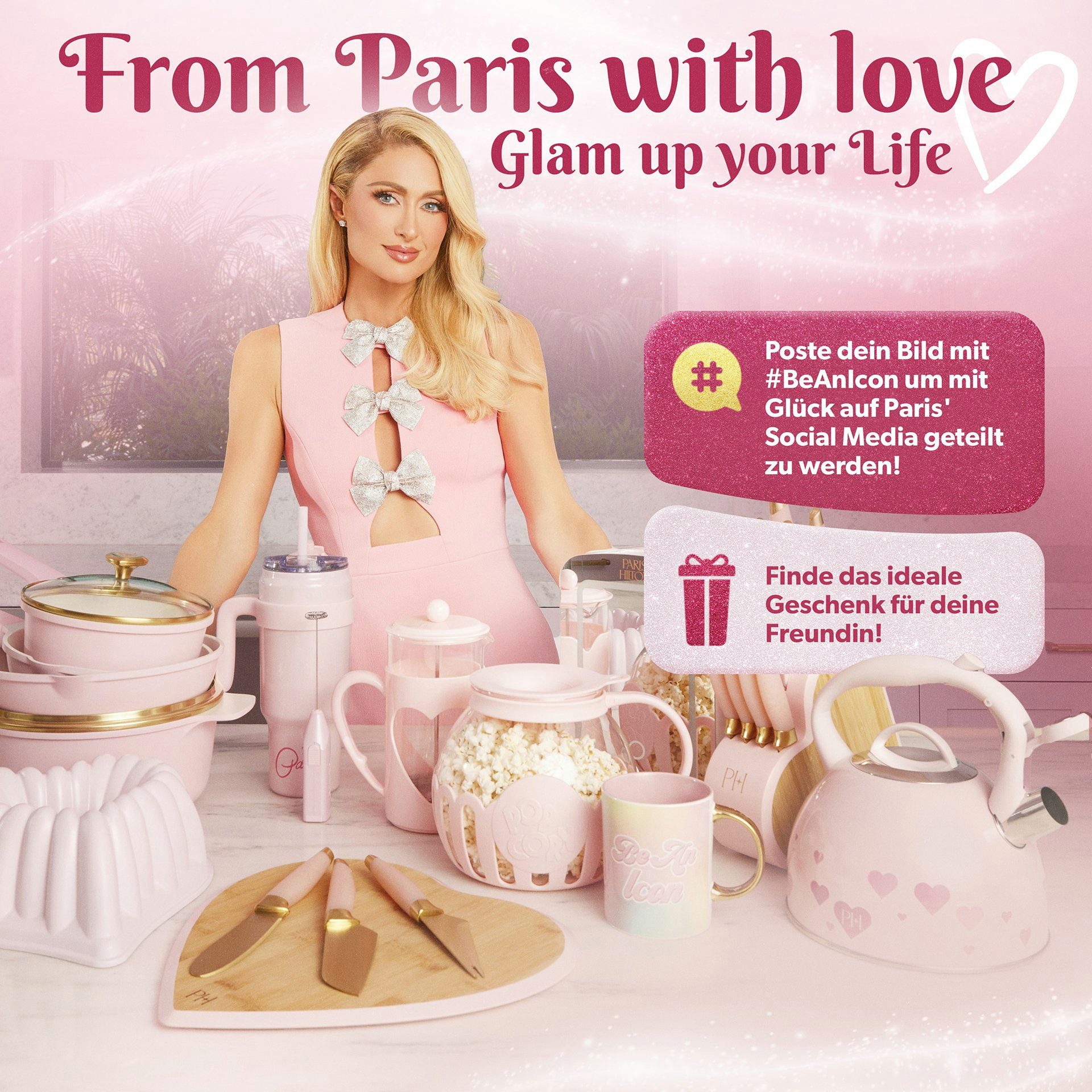 Paris Hilton Thermobecher pinke Edelstahl Trinkflasche 1,1L Doppelwandig Isoliert