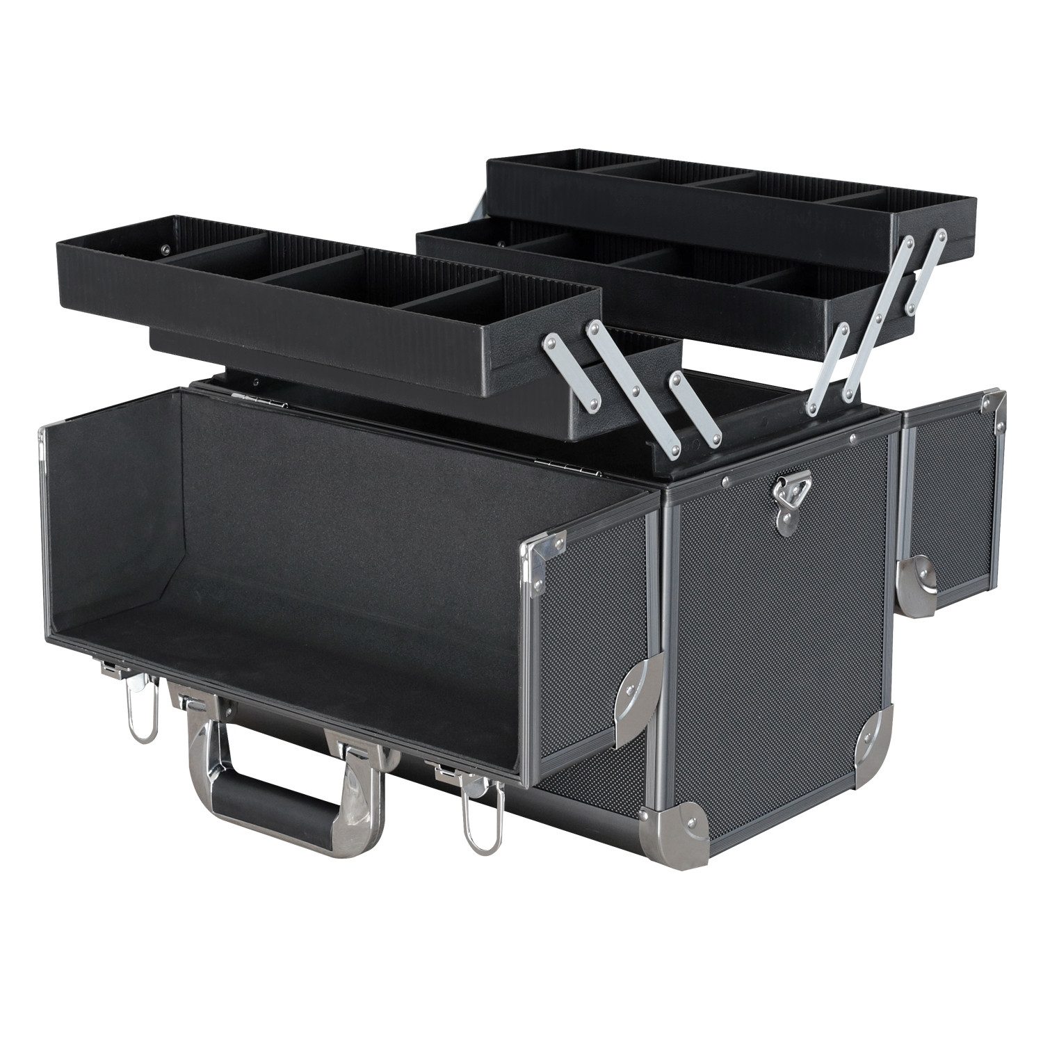HMF Werkzeugkoffer Geräumiger Utensilien Koffer mit Trennwänden, Transportkoffer, für Werkzeug, Angel Sachen und Kosmetik, 36,5x35x22 cm, schwarz