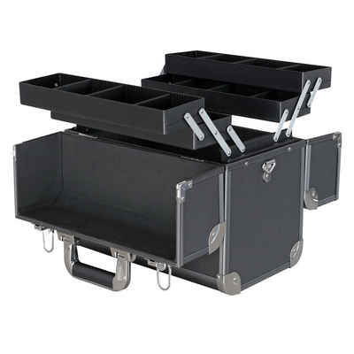 HMF Werkzeugkoffer geräumiger Utensilien Koffer mit Trennwänden, Transportkoffer, für Werkzeug, Angel Sachen und Kosmetik, 36,5x35x22 cm, schwarz