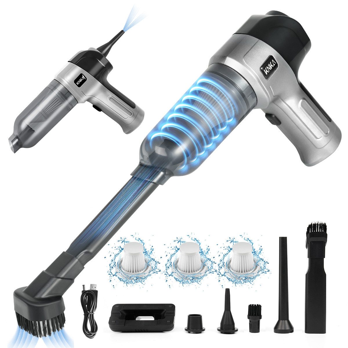 KNKA Akku-Handstaubsauger 3 in 1 Auto-Staubsauger,9000pa USB aufladbar Tragbar Mini Staubsauger, 120 W, für Büro Genutzt, Haus, Küche, Tierhaare