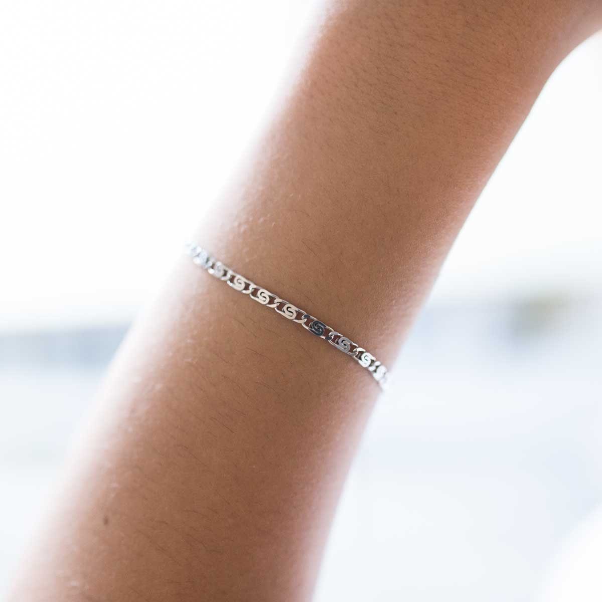 Materia Silberarmband Damen Herren S-Panzerkette filigran 18-23cm SA-25-Silber, 925 Sterling Silber