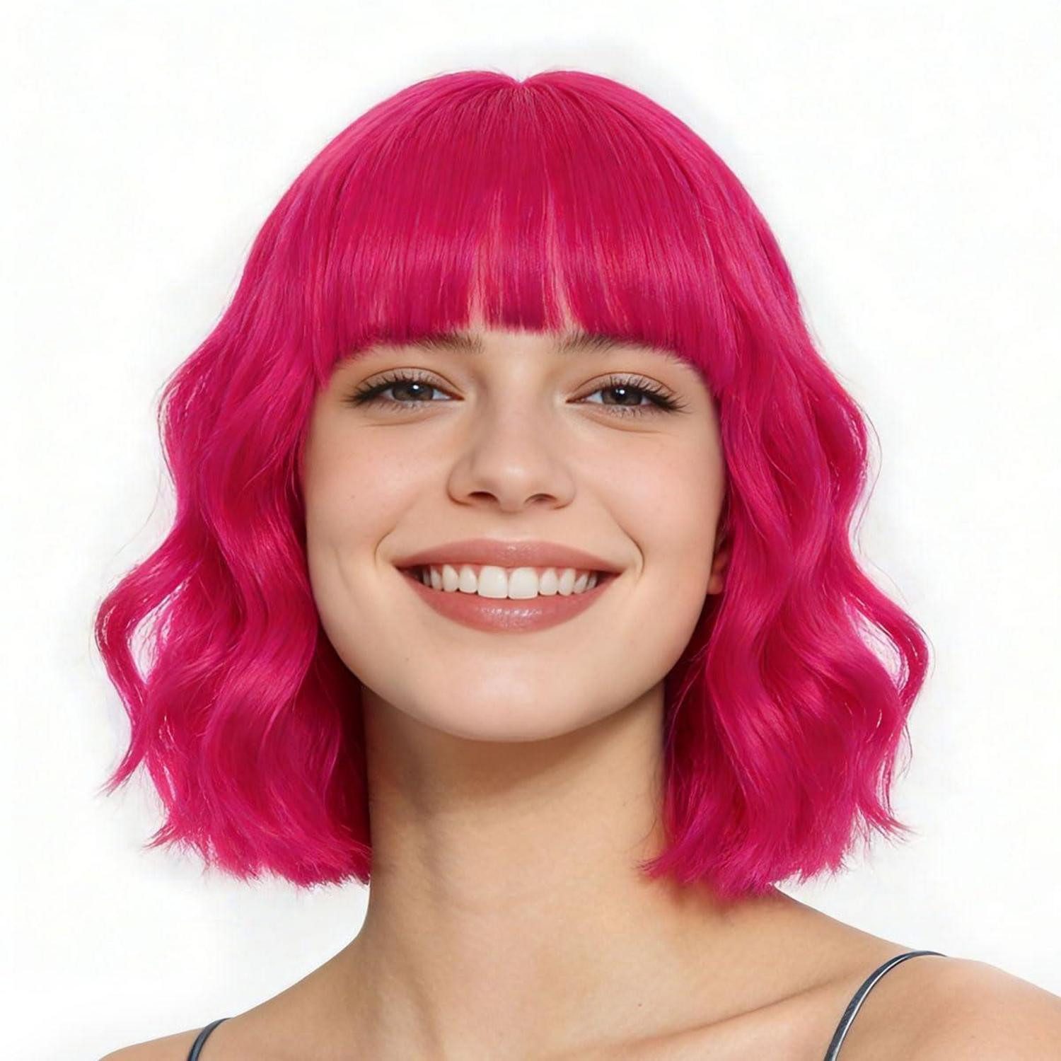 Kostüm-Perücke Perücke Damen Bob Pony Lockig Cosplay Halloween Kostüm Hot Pink