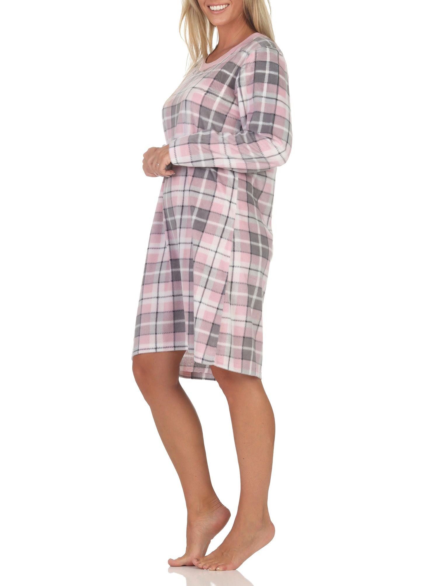 Normann Nachthemd Normann Damen Fleece langarm Nachthemd Sleepshirt in edler Optik