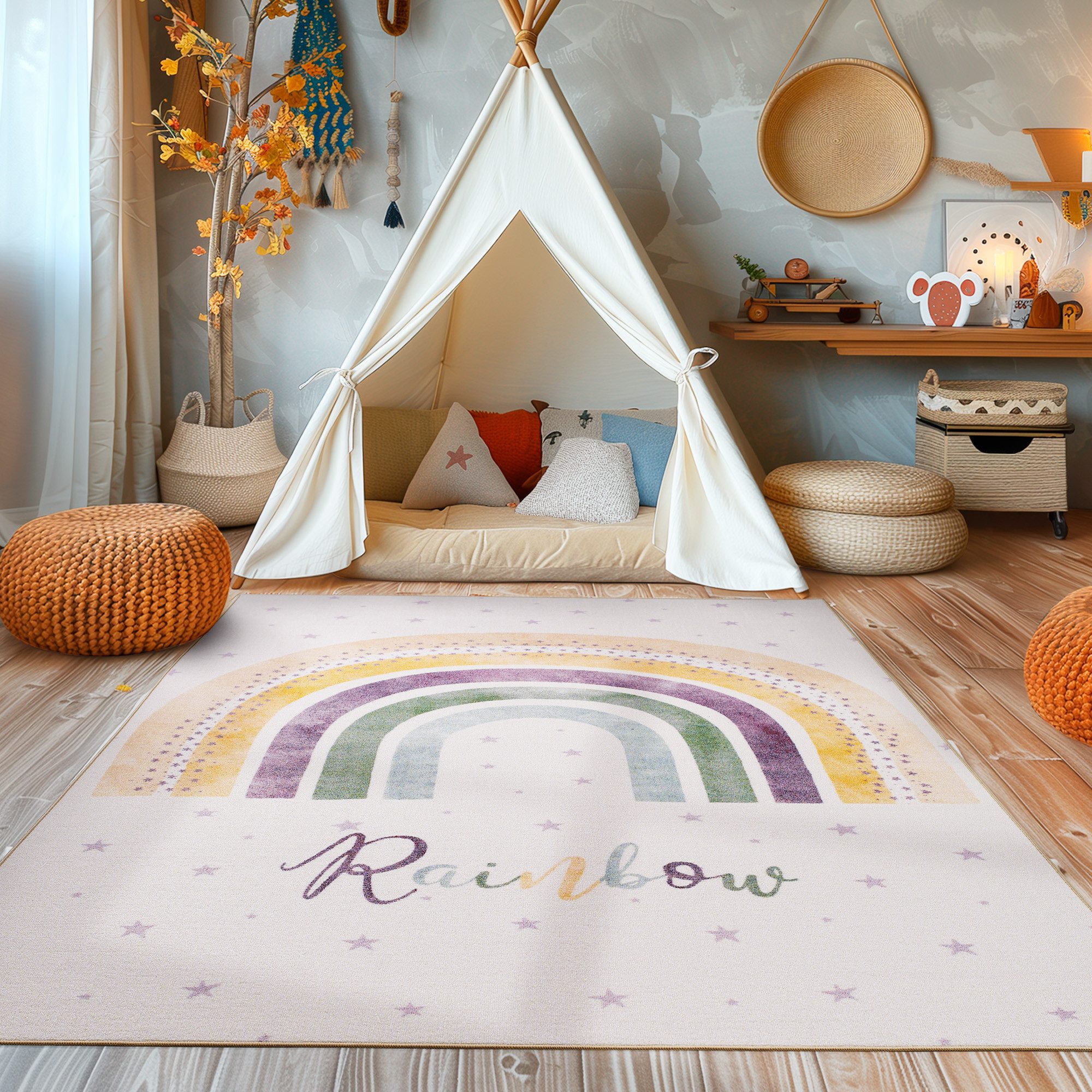 SIMPEX24 Teppich Regenbogen, Rechteckig, Höhe: 7 mm, Jungen-Mädchen Babyzim günstig online kaufen