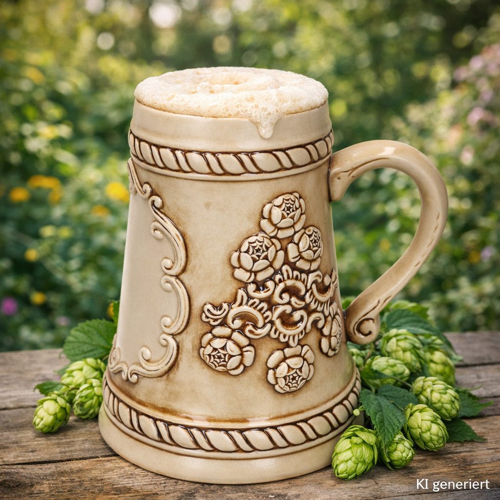 MamboCat Bierglas Ruhpolding-Krug mit Henkel 0,5L beige Bierkrug Humpen, Keramik