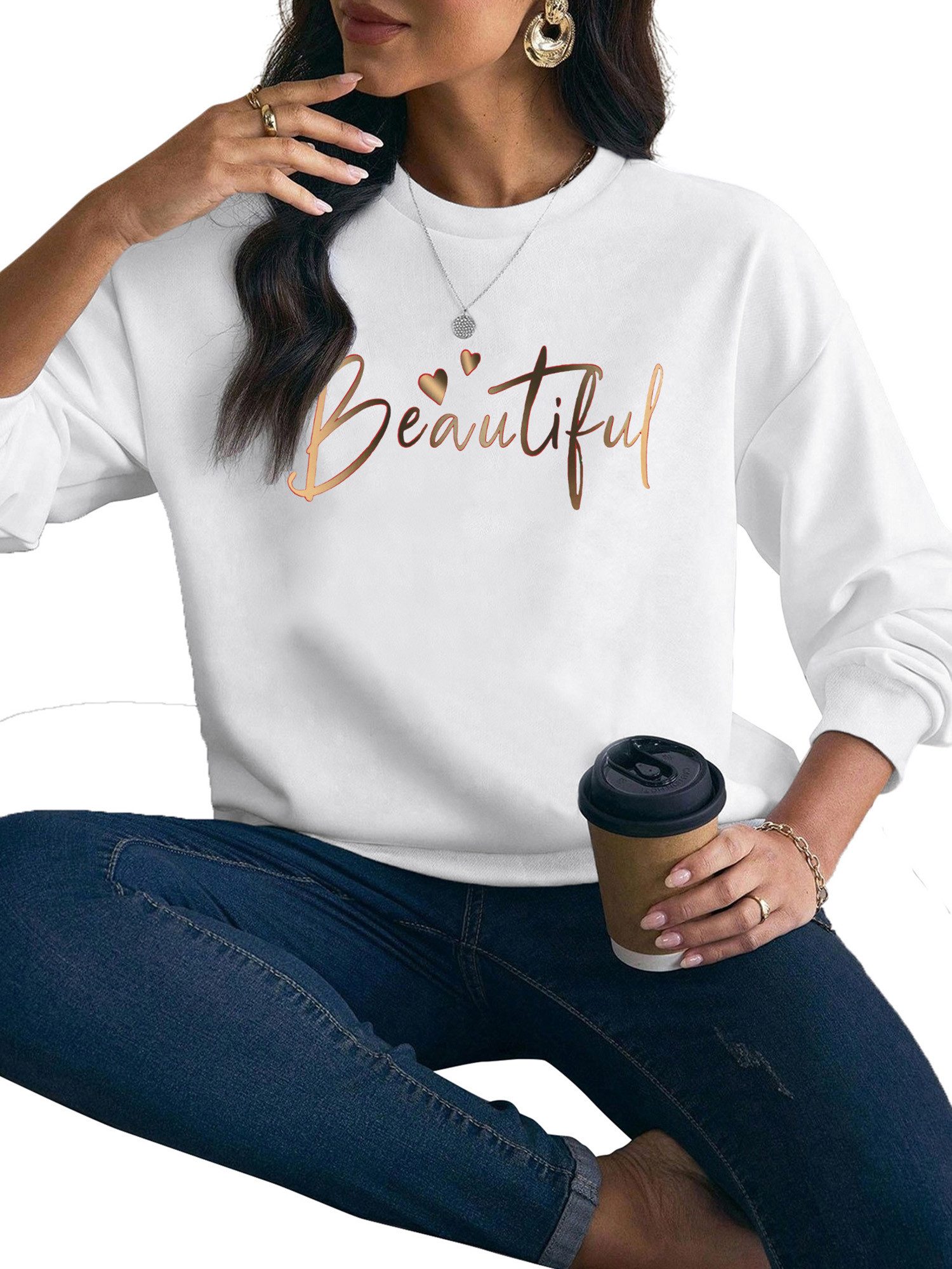 PYLIKE Fleecepullover Damen Rundhals Sweatshirt mit günstig online kaufen