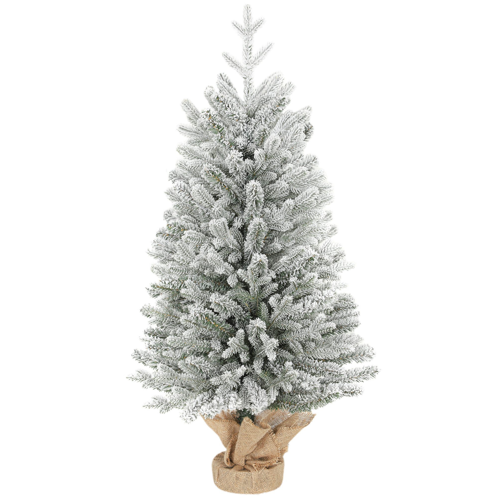 HOMCOM Künstlicher Weihnachtsbaum Mini künstlich mit Schnee, 486 Spitzen Christbaum, Tannebaum, Realistisches Aussehen, Grün+Weiß