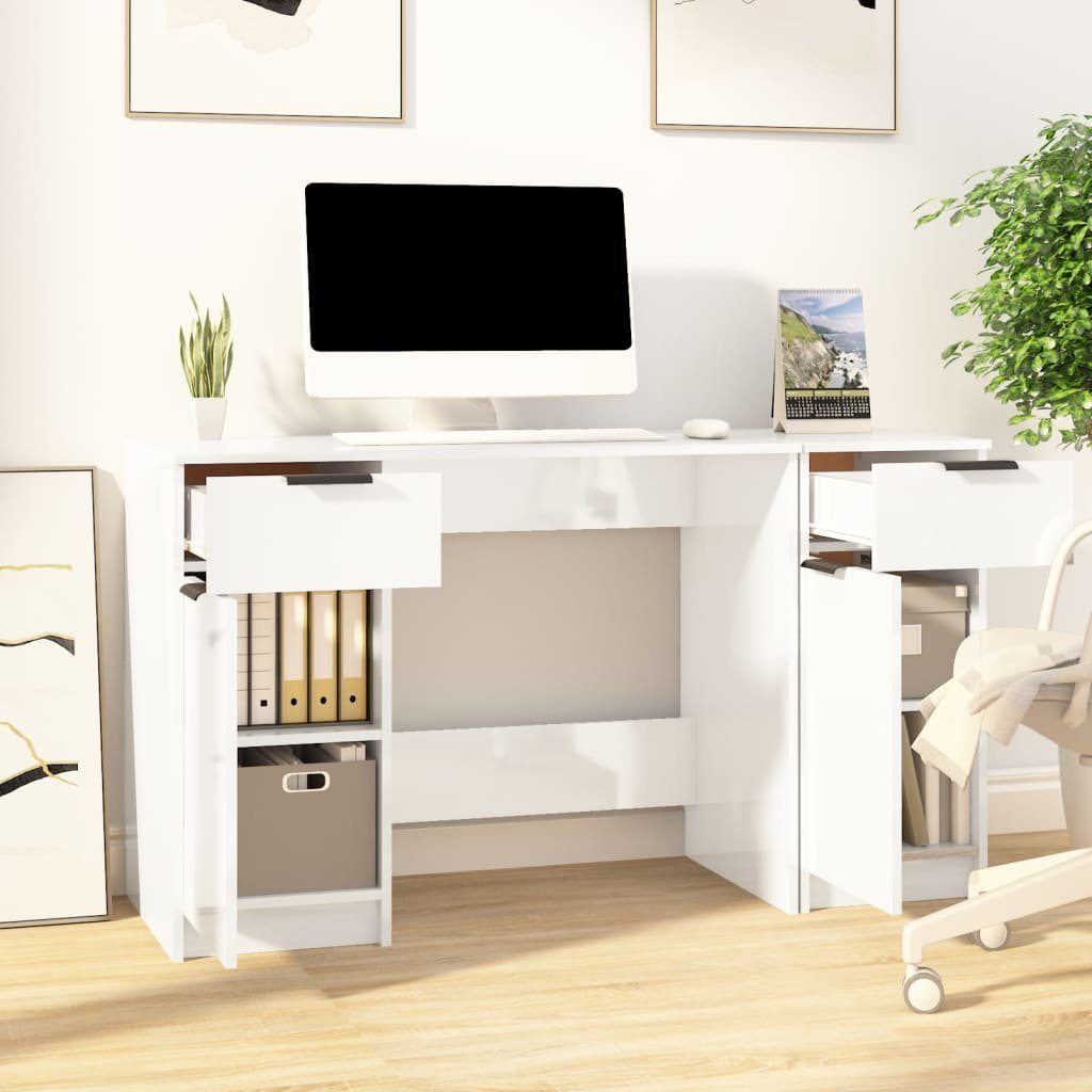mit | Hochglanz-Weiß Hochglanz-Weiß Hochglanz-Weiß vidaXL Schreibtisch Schreibtisch Holzwerkstoff Beistellschrank