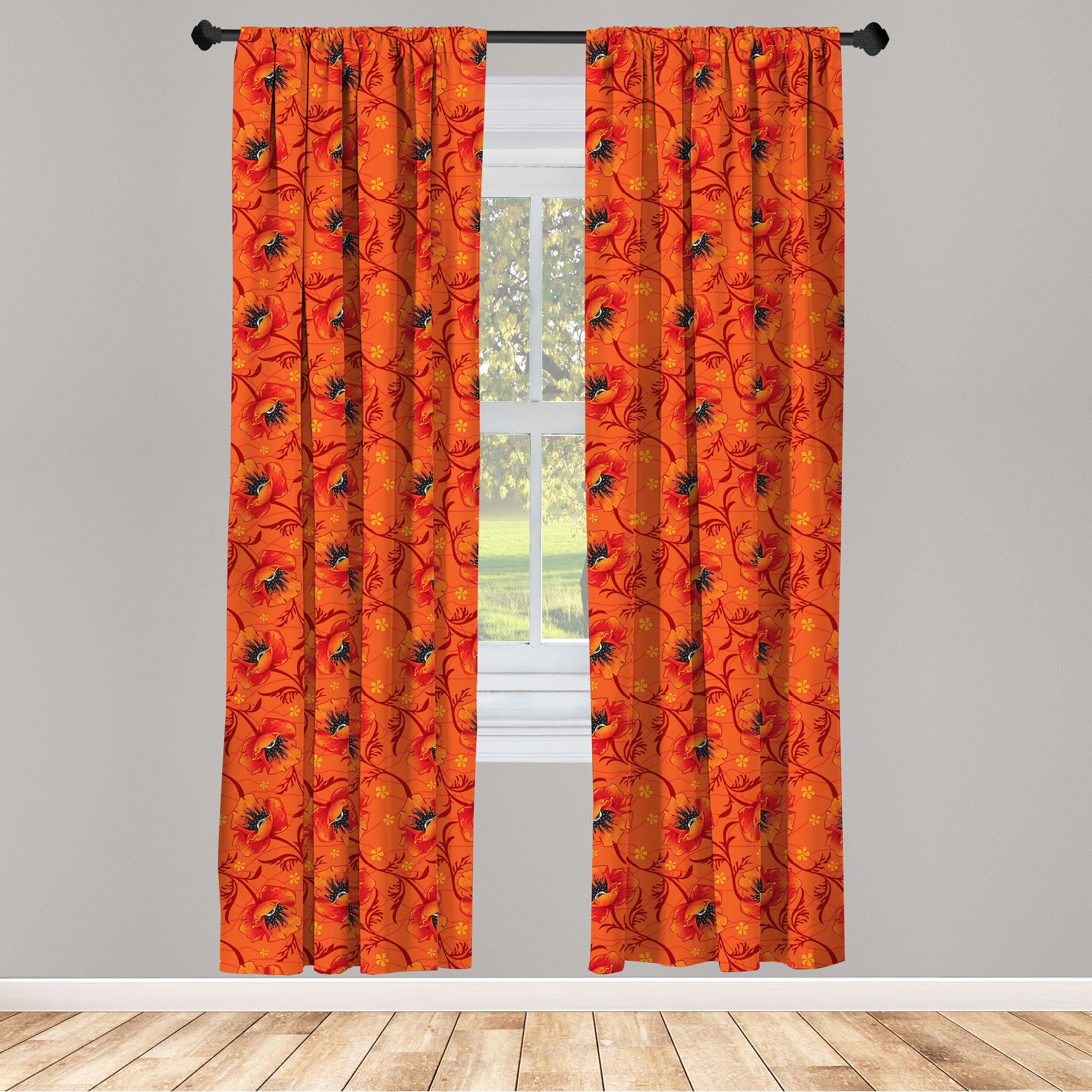 Gardine Vorhang für Wohnzimmer Schlafzimmer Dekor, Abakuhaus, Microfaser, Orange Mohnblumen-Blumen Romantik