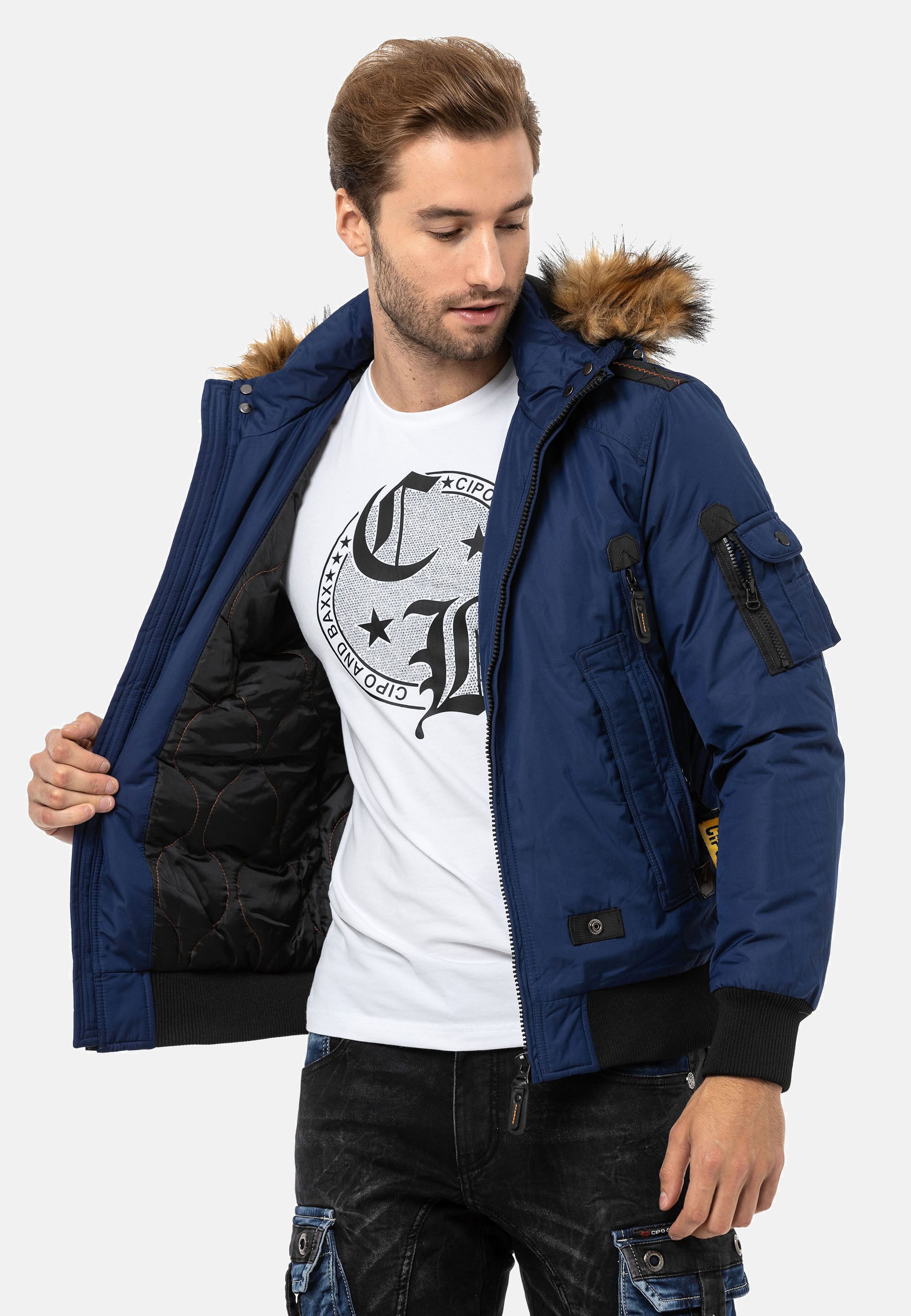 Cipo & Baxx Winterjacke Jacke mit Kapuze und Kunstfellbesatz