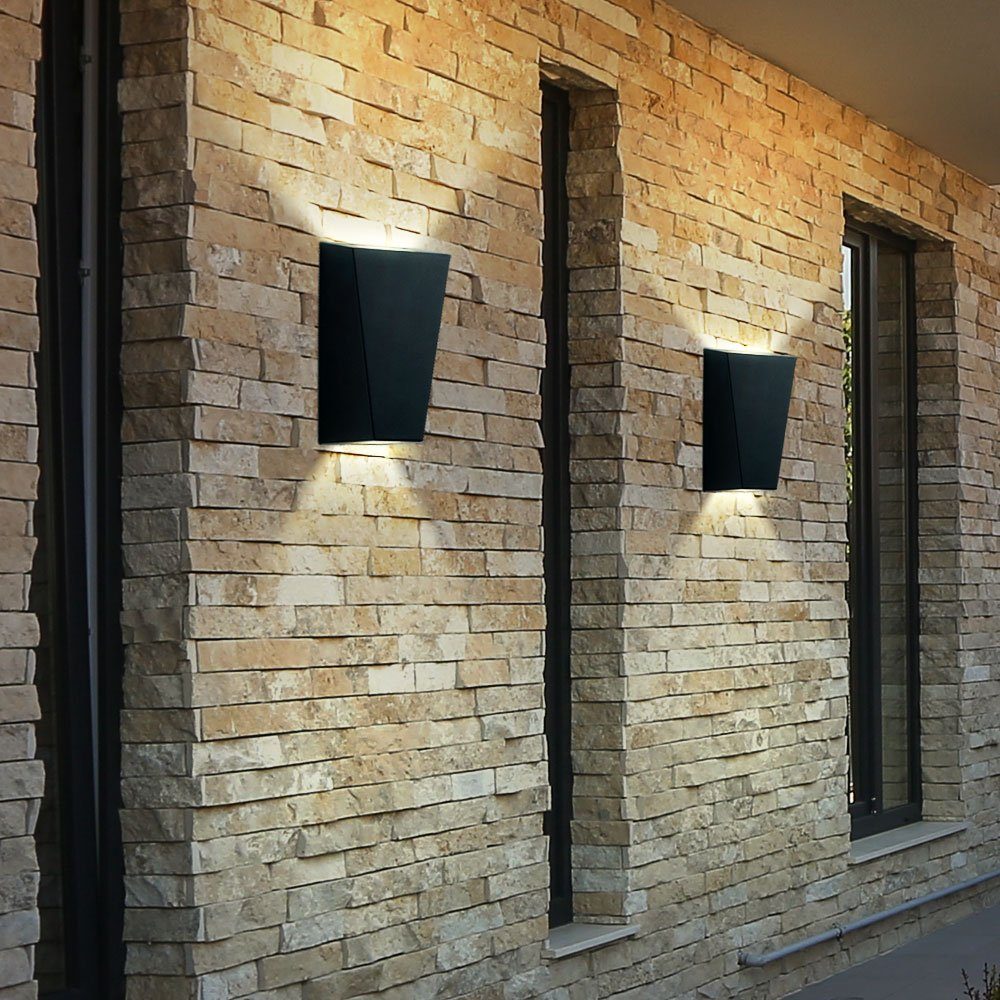 etc-shop Außen-Wandleuchte, Leuchtmittel inklusive, Warmweiß, 2x LED Außen Wand Leuchte Edelstahl ALU Up Down Garten Balkon Lampe