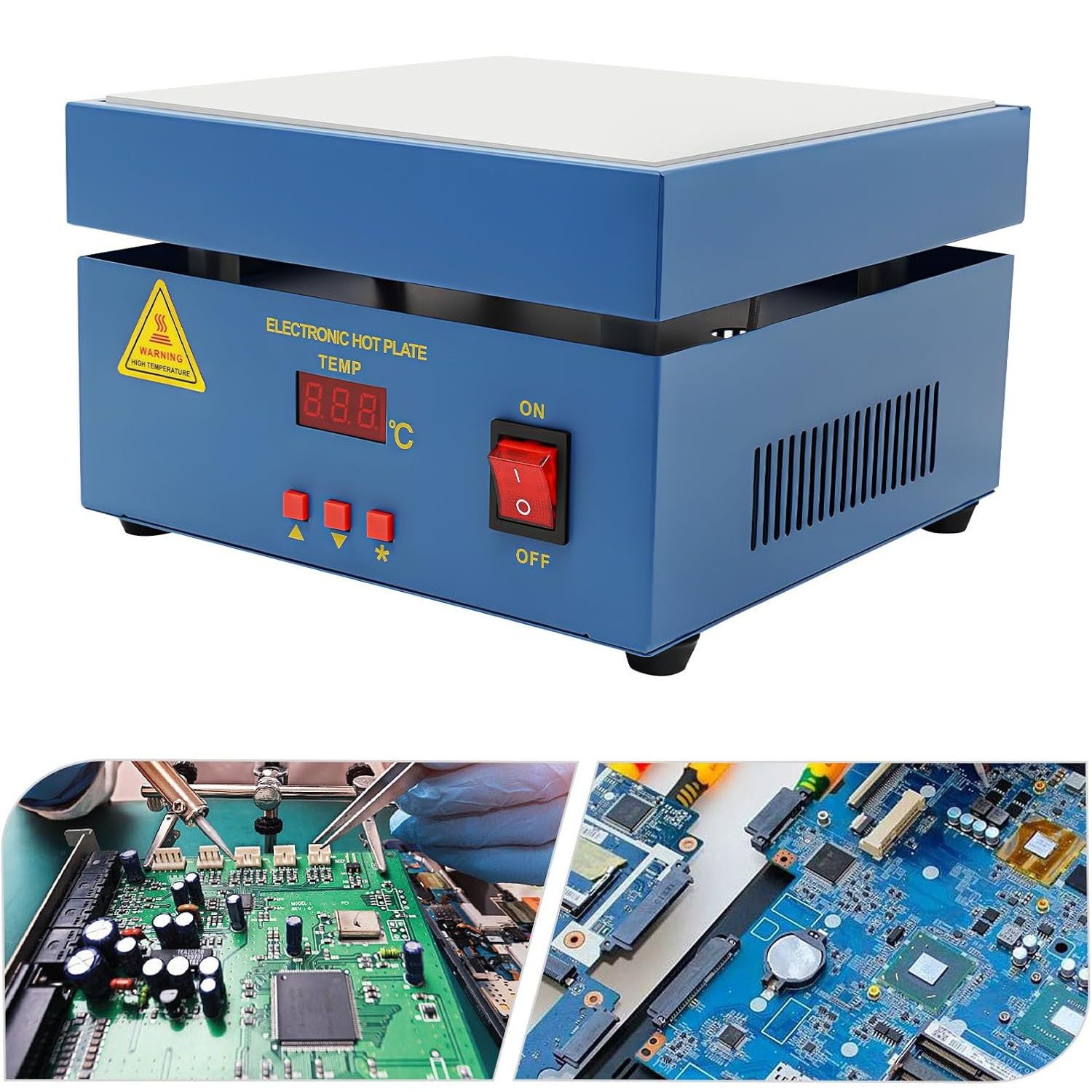 JOYOLEDER Lötkolben Elektrische Heizplatte Vorwärmstation 220X220MM Löt-Heizplatte, 800W Digital LCD Elektronische Heizplatte, Vorwärmstation Heizung 50-400℃ Einstellbar