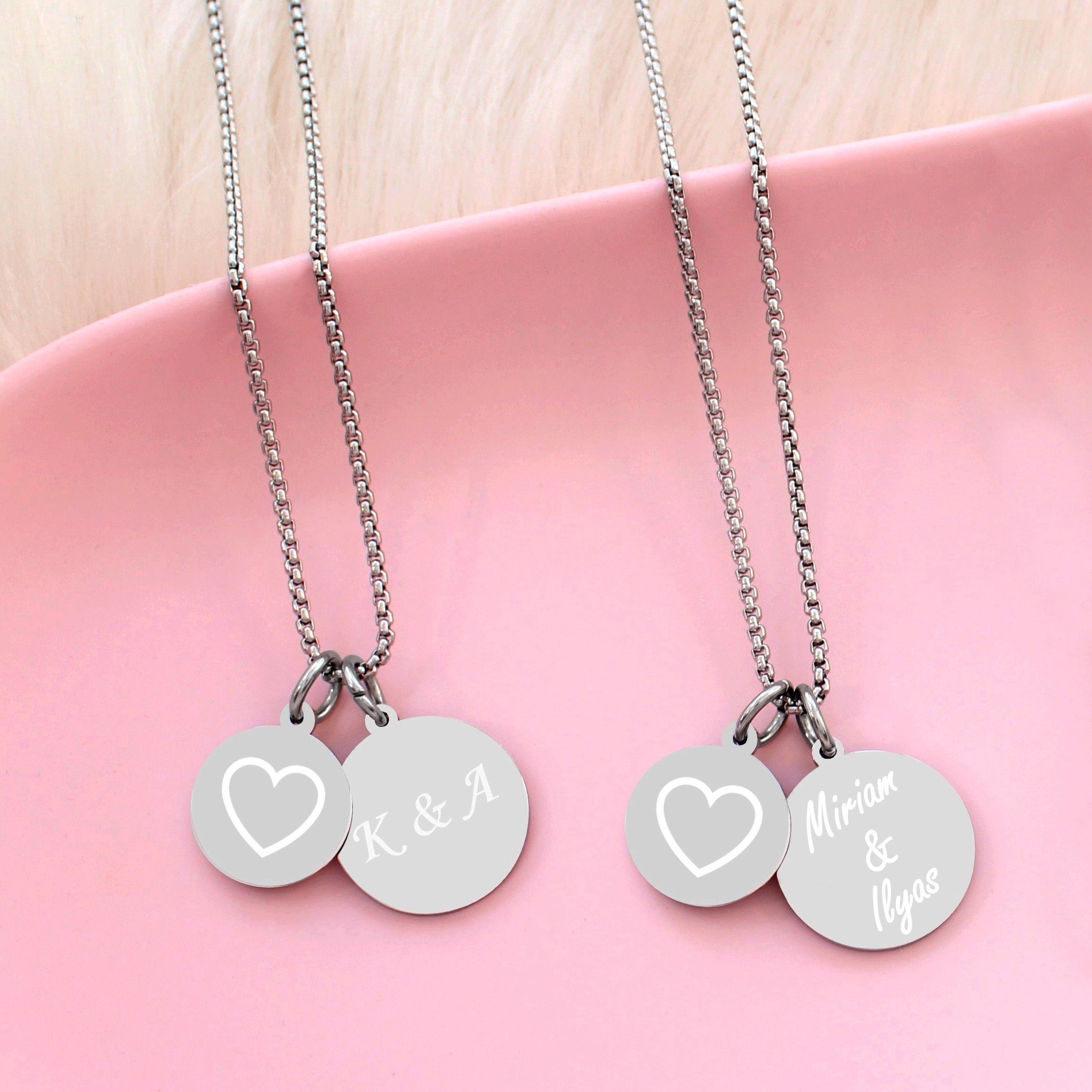 Gravur Herzkette silber Kette Personalisierte Plättchen Herz Timando Geschenk, Gravur (Namenskette Farben: Anhänger mit Kette Namen, mit & gold) mit