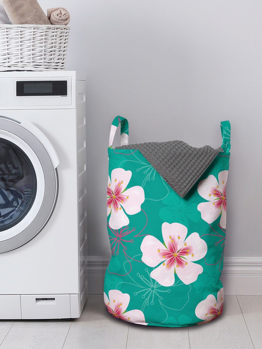 mit Abakuhaus Waschsalons, Garten-Blumen-Motive Wäschekorb für Blumen Wäschesäckchen Kordelzugverschluss Griffen Einfache