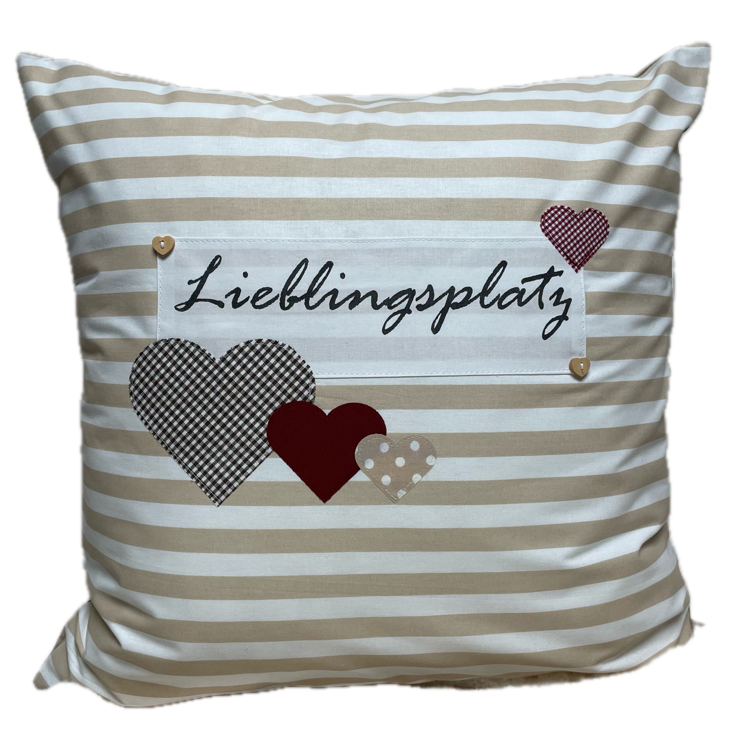 Ammerkind Dekokissen Landhausstil Kissenbezug *Lieblingsplatz* beige/weiß gestreift, 100% Handarbeit