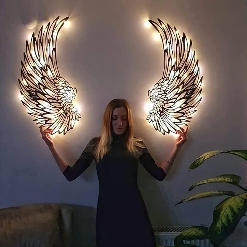 mit LED Schwarz Engelsflügel zggzerg Engelsflügel Wanddekoration Licht Wandskulptur Große Metall Wanddekoobjekt