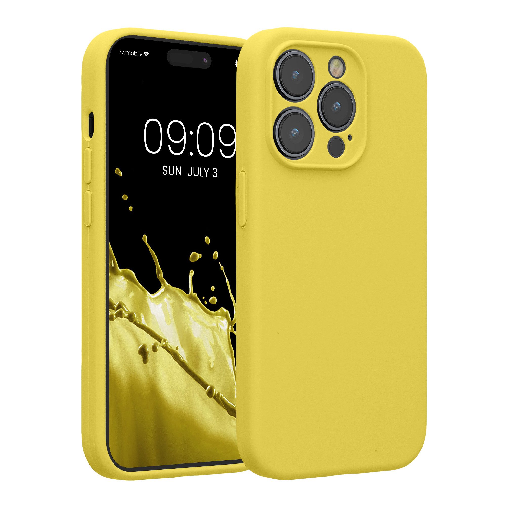 kwmobile Smartphone-Hülle Handyhülle für Apple iPhone 14 Pro Hülle, Hülle Silikon gummiert - Handyhülle - Handy Case in Zitronengelb