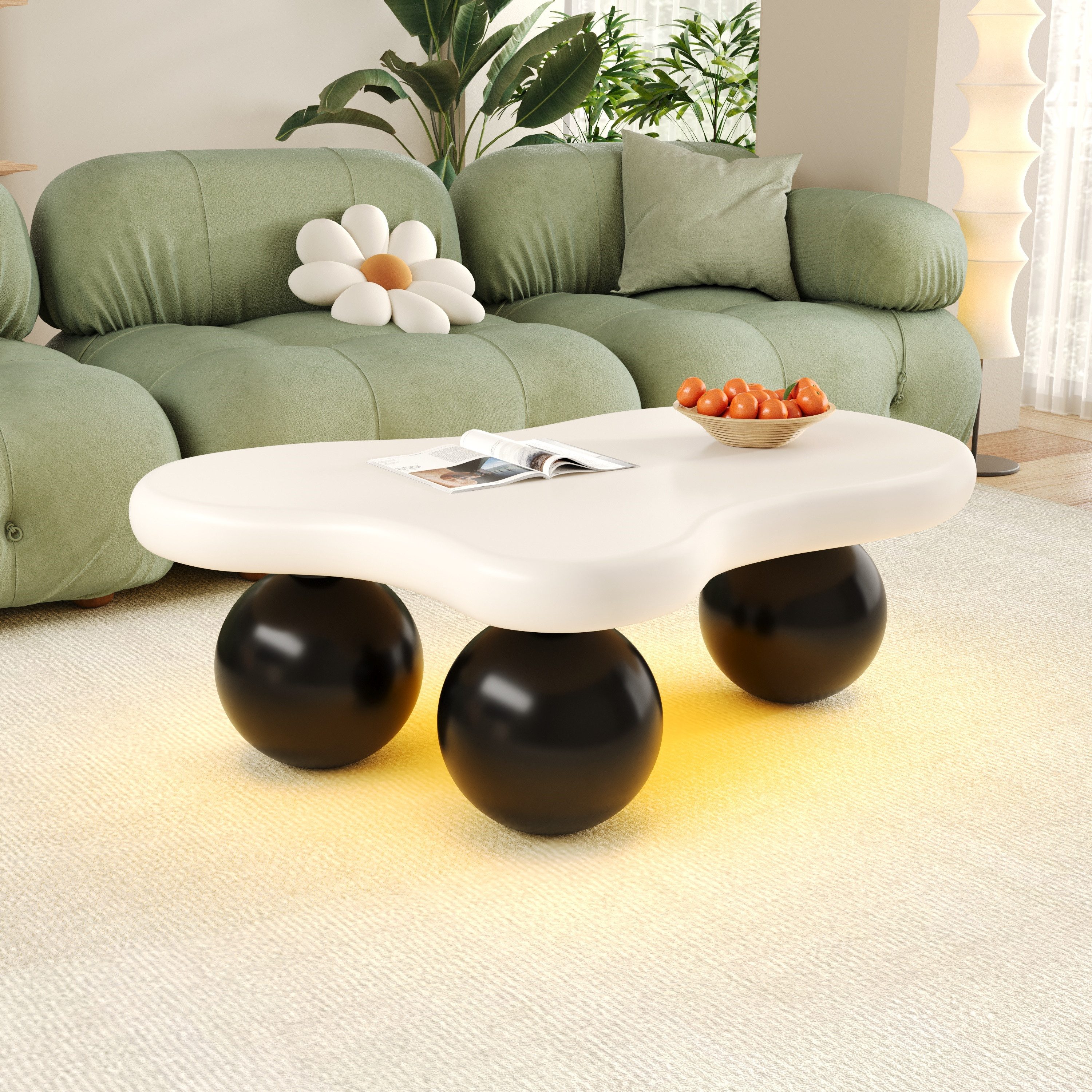 NMCXXO Couchtisch Moderner Couchtisch mit einzigartigem Design (Ideal als Couchtisch oder im Homeoffice – platzsparend), Moderne Cloud-Form mit praktischen Funktionen und LED-Licht.