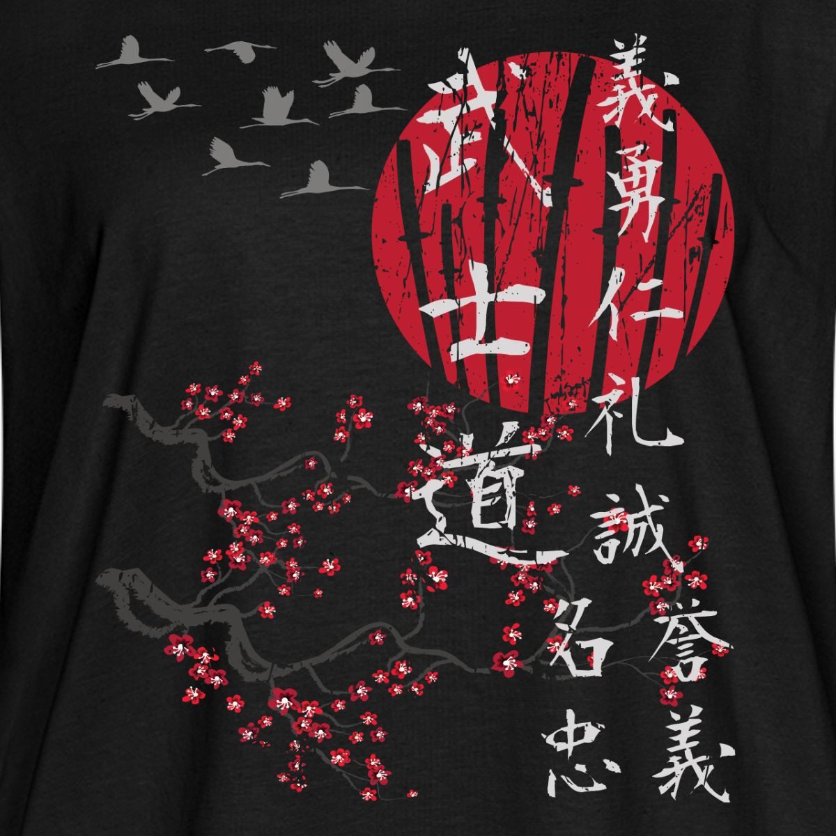 Spreadshirt T-Shirt Japanische Kirschblüte Sonne Kraniche Damen Casual Relaxed T-Shirt (1-tlg) – Bild 2 von 5