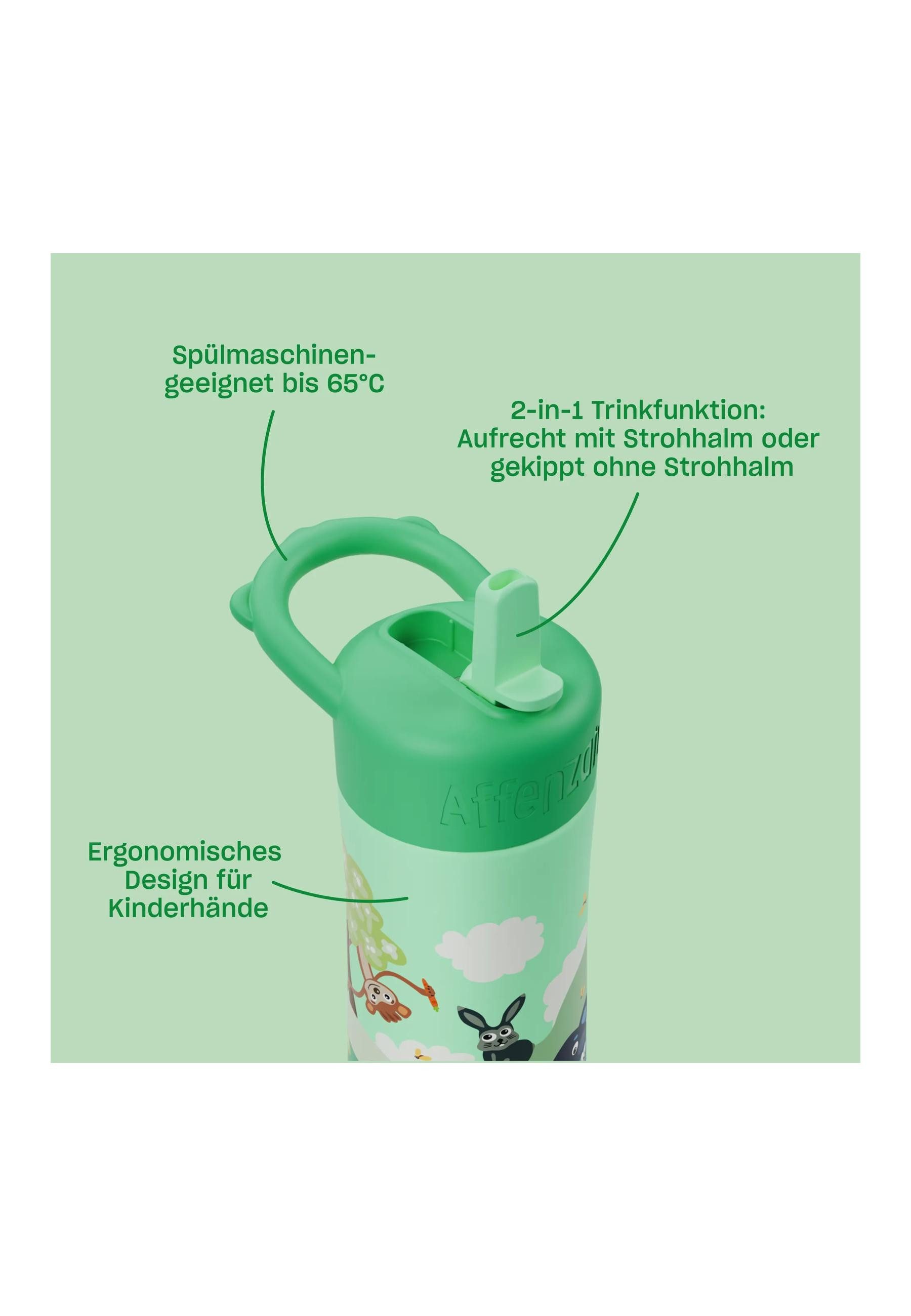 Affenzahn Trinkflasche Edelstahl Trinkflasche ., 2-in-1 Trinkfunktion