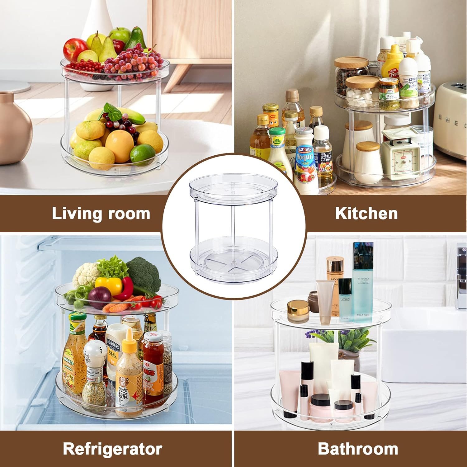 Refined Living Gewürzregal Multifunktionales Drehteller Organizer 2 Stücke, 360° Drehbar, Rutschfest & Vielseitig Küchen Organizer Rotierendes Lagerrega, Rund G – Bild 5 von 5