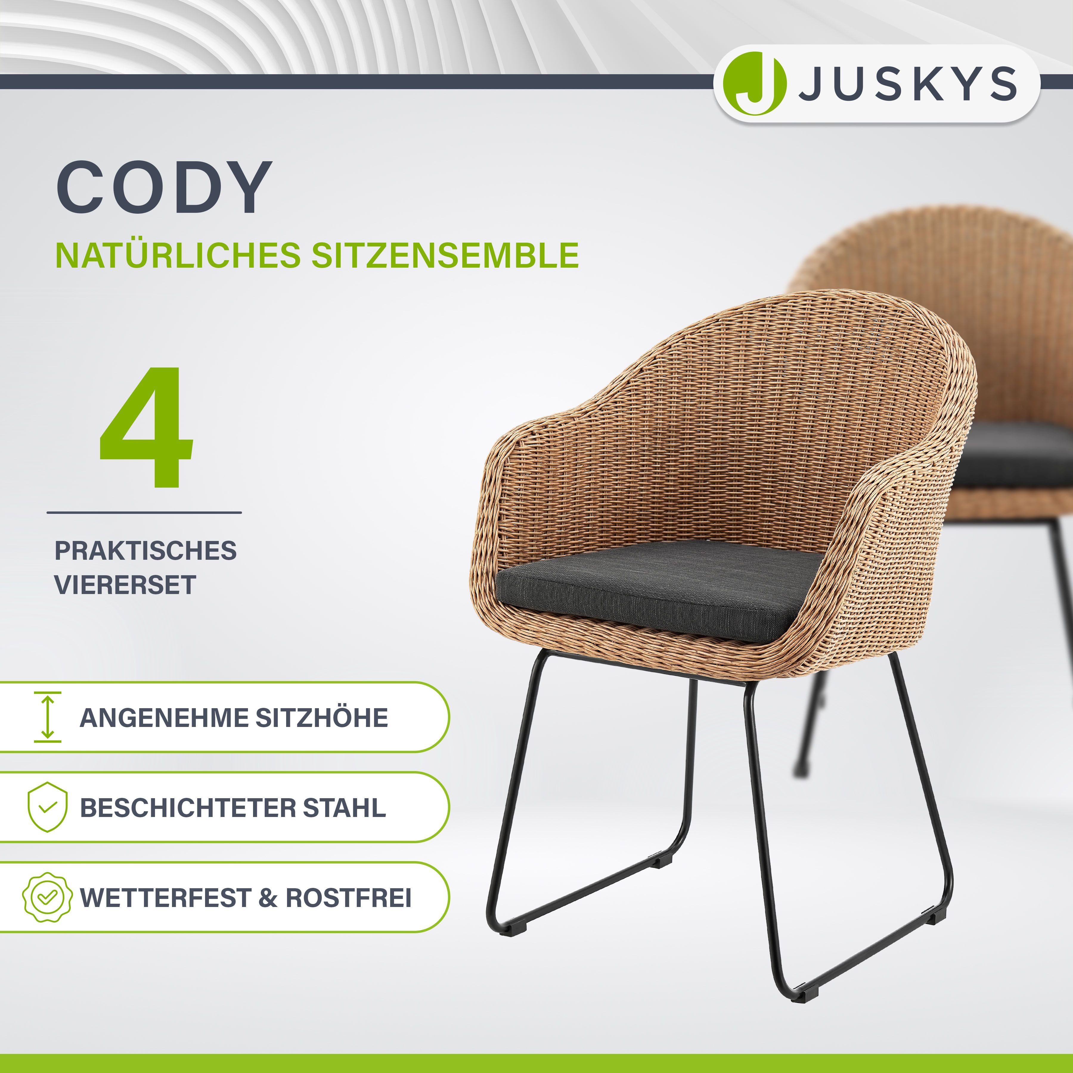 Juskys Gartenstuhl Cody (4 St), Rattan günstig online kaufen