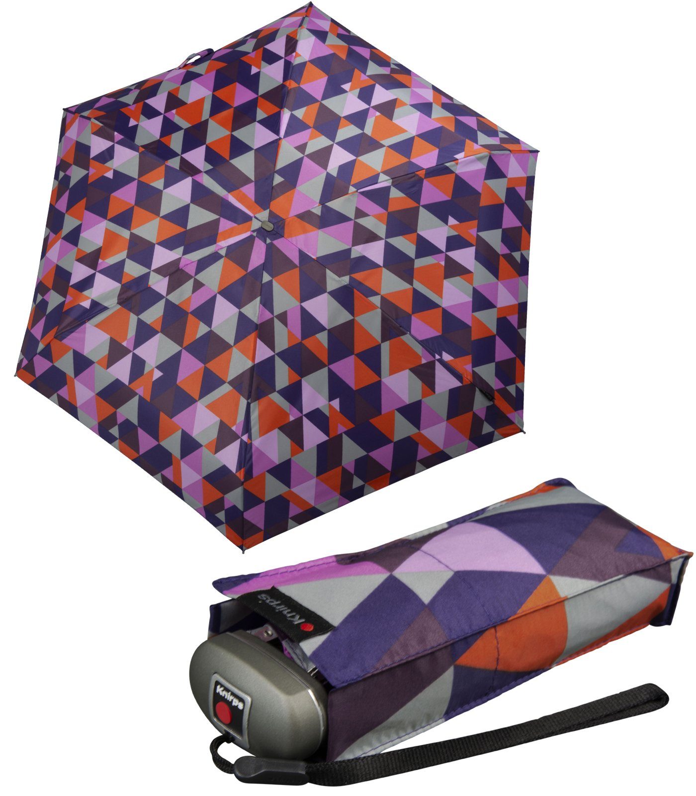 Knirps® Taschenregenschirm winziger die lila-bunt - leicht für Damen-Taschenschirm, flach, purple und Handtasche Travel Donna