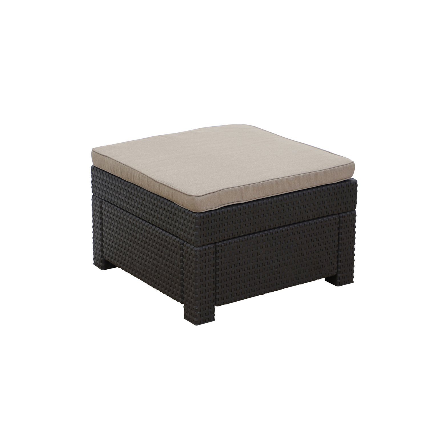 Keter Gartenlounge-Hocker Provence Hocker braun mit Kissen cappuccino, wetterfest, Rattanoptik