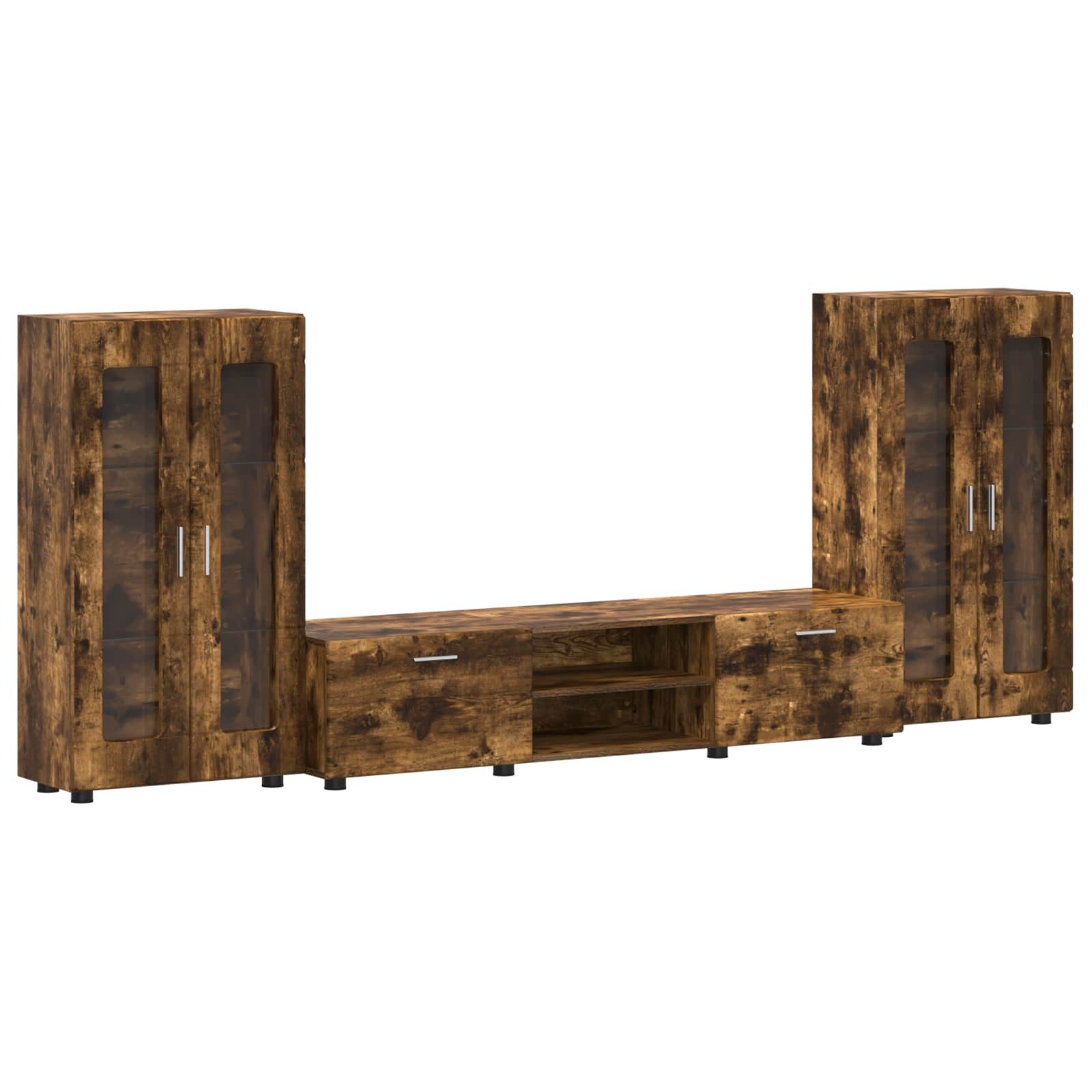 vidaXL Wohnzimmer-Set TV-Schrankset FLORIN 3 pcs Geräucherte Eiche Holzwerkstoff, (3-St)