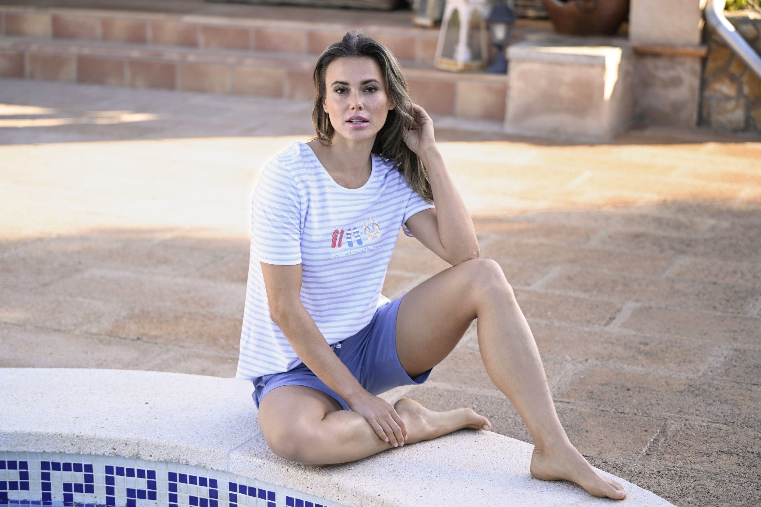 Ringella Shorty mit geringeltem Oberteil und Motivdruck (2 tlg) 100% Baumwolle