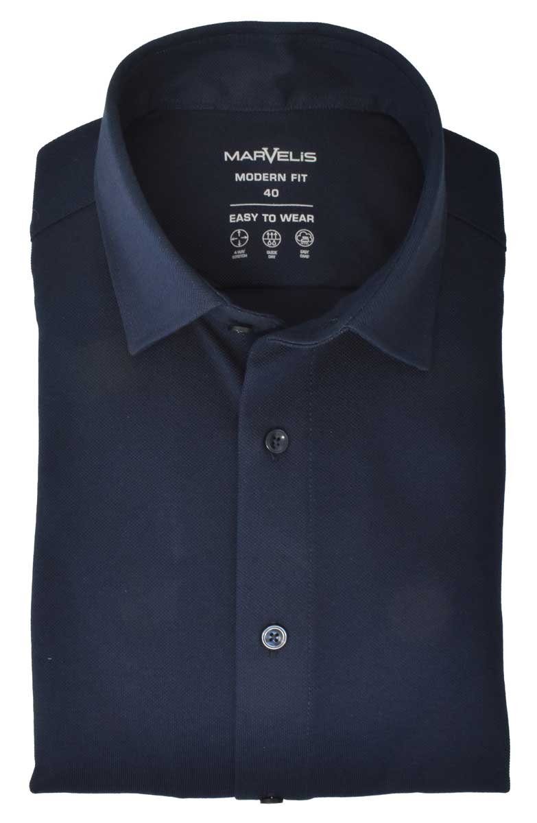 MARVELIS Businesshemd Easy To Wear Hemd - Modern Fit - Langarm - Struktur - Dunkelblau 4-Way-Stretch