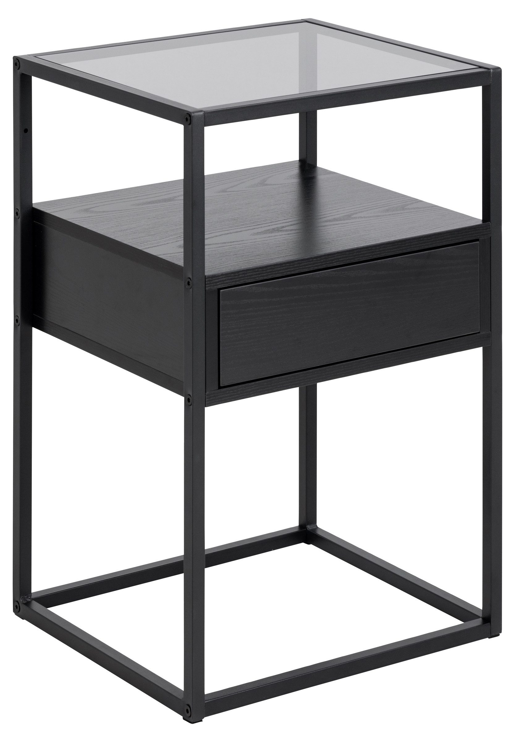 ACTONA GROUP Nachttisch in Grau, Glas, MDF, Stahl - 40x60x35cm (BxHxT)