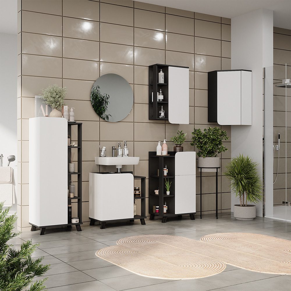 Vicco Badmöbel-Set Karen, Anthrazit/Weiß, 5 Teile, (6-St., 6-er Set)