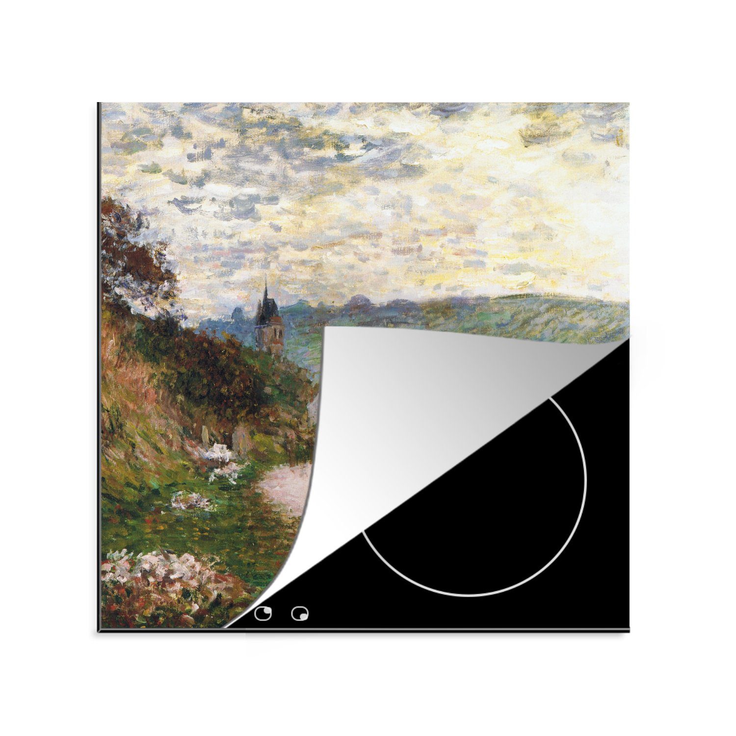 MuchoWow Herdblende-/Abdeckplatte Die Straße bei Vétheuil - Claude Monet, Vinyl, (1 tlg), 78x78 cm, Ceranfeldabdeckung, Arbeitsplatte für küche