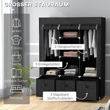 HOMCOM Stoffschrank Kleiderschrank mit Kleiderstangen und Schubladen (Faltschrank, 1-St., Garderobe) für Schlafzimmer, Vliesstoff, Schwarz, 125 x 43 x 162,5 cm