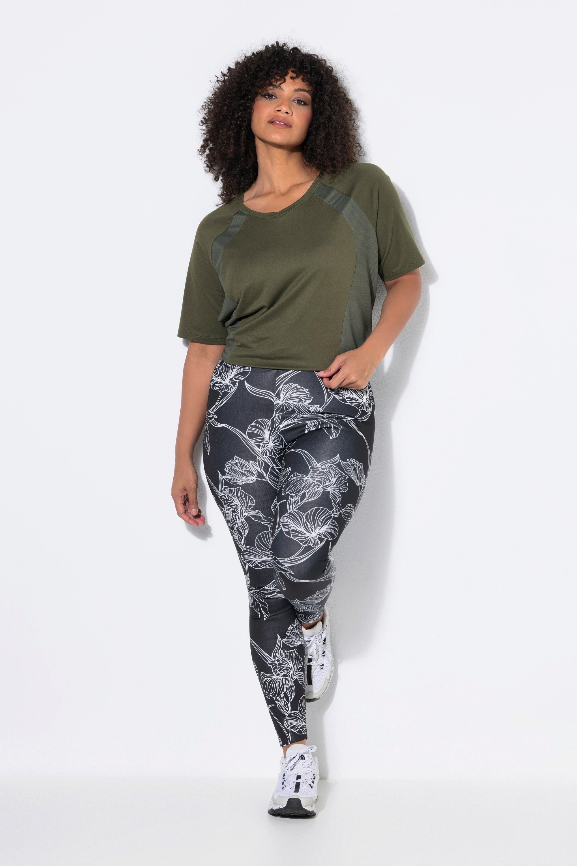 Ulla Popken Funktionshose Leggings Blüten Slim Elastikbund