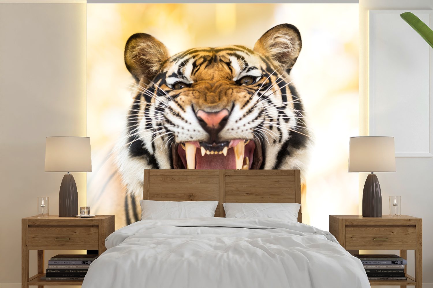 MuchoWow Fototapete Tiger - Zähne - Raubtiere, Matt, bedruckt, (5 St), Vinyl Tapete für Wohnzimmer oder Schlafzimmer, Wandtapete