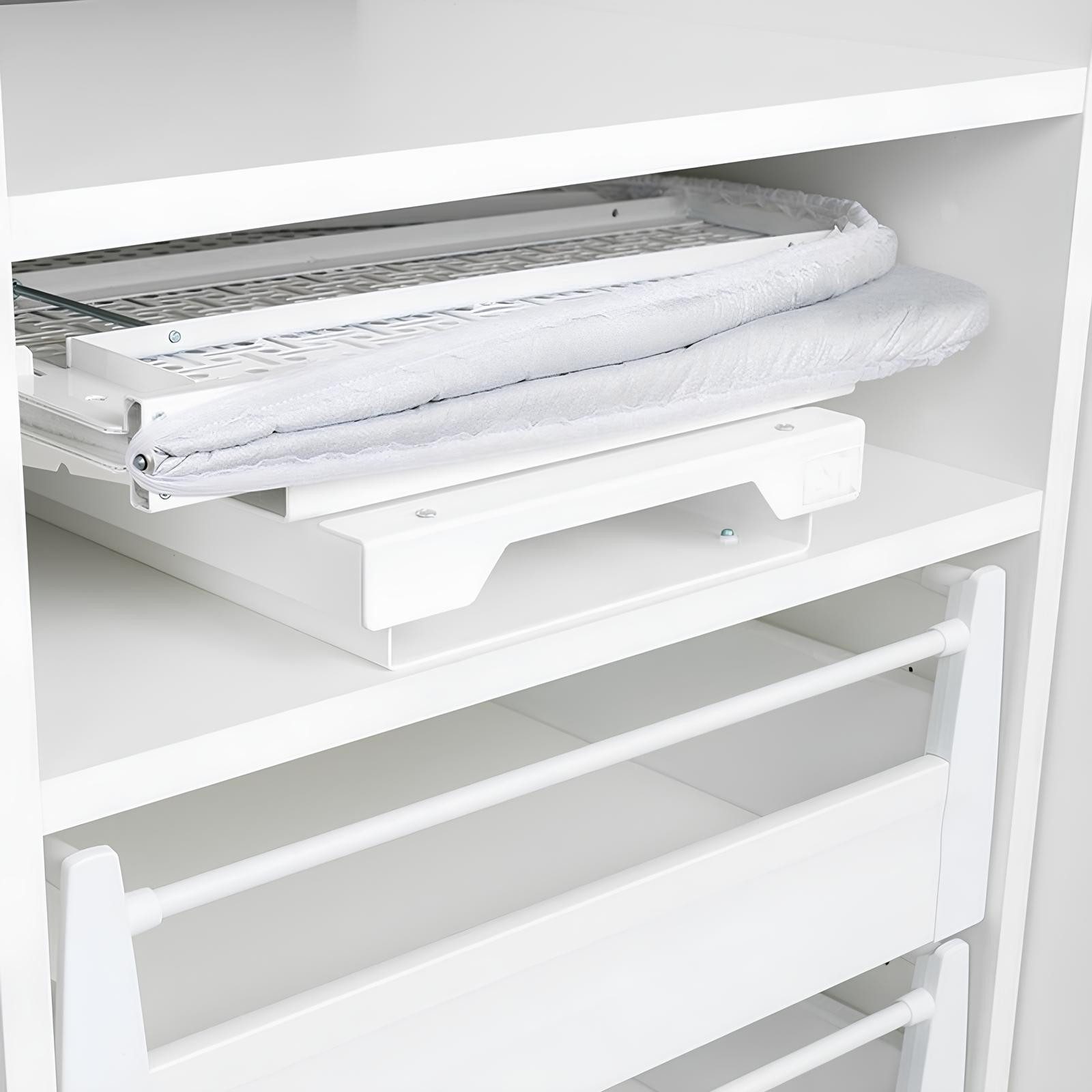 SO-TECH® Bügelbrett Bügeltisch Ironfold für Fachbodenmontage, klappbar, 180° schwenkbar, inkl. Bügeltuch aluminiumgrau