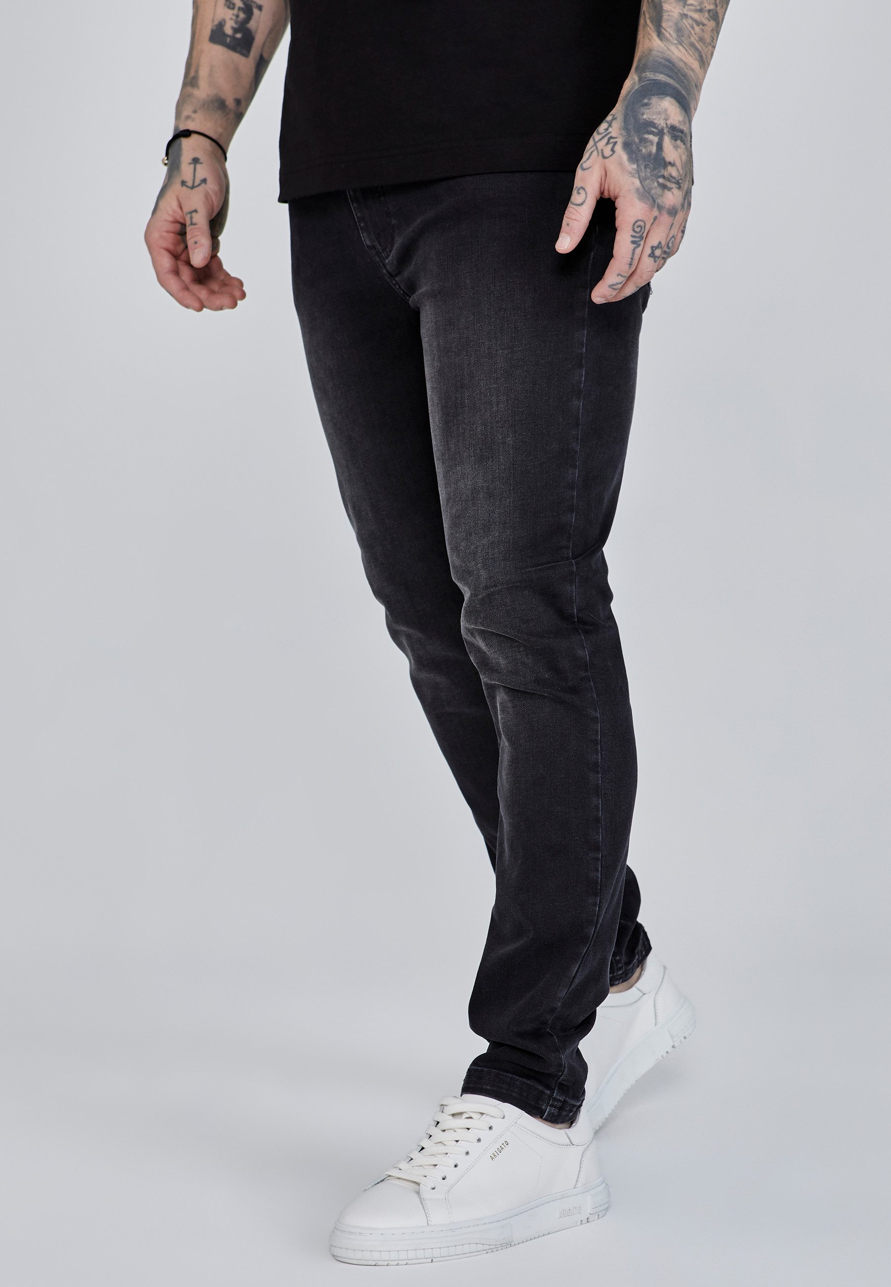 Siksilk Slim-fit-Jeans SikSilk Herren Gewaschene Schwarze Slim Fit Jeans günstig online kaufen