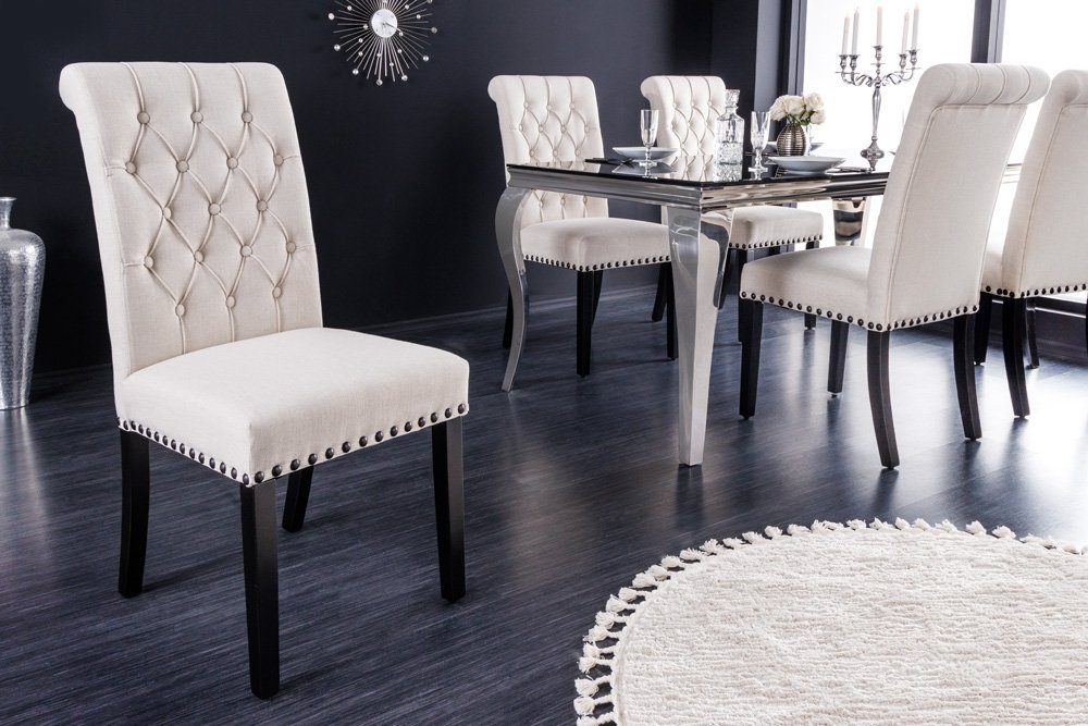 riess-ambiente Polsterstuhl CASTLE beige/schwarz - Strukturstoff, Holzbeine, mit Zierknöpfen (Einzelartikel, 1 St), Landhaus & Chesterfield-Kombination - ideal für Küche & Esszimmer