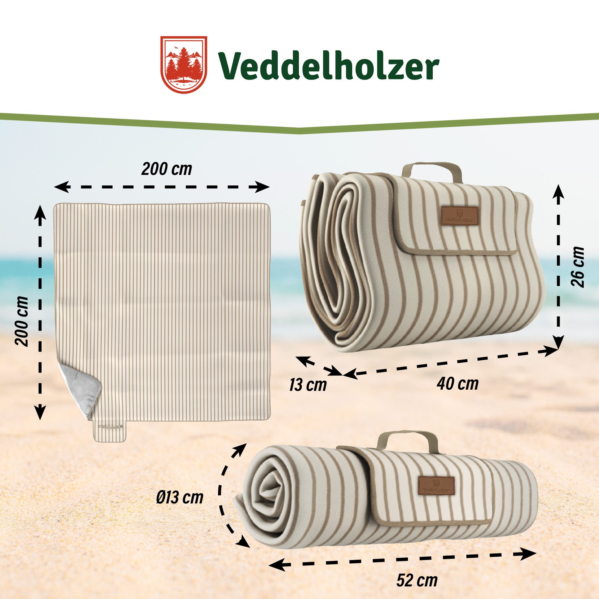 Picknickdecke Stranddecke 2 x 2 m Picknickmatte Isoliert Campingdecke Wasserdicht, Veddelholzer, Outdoor, Camping, Strand, Park, Festival