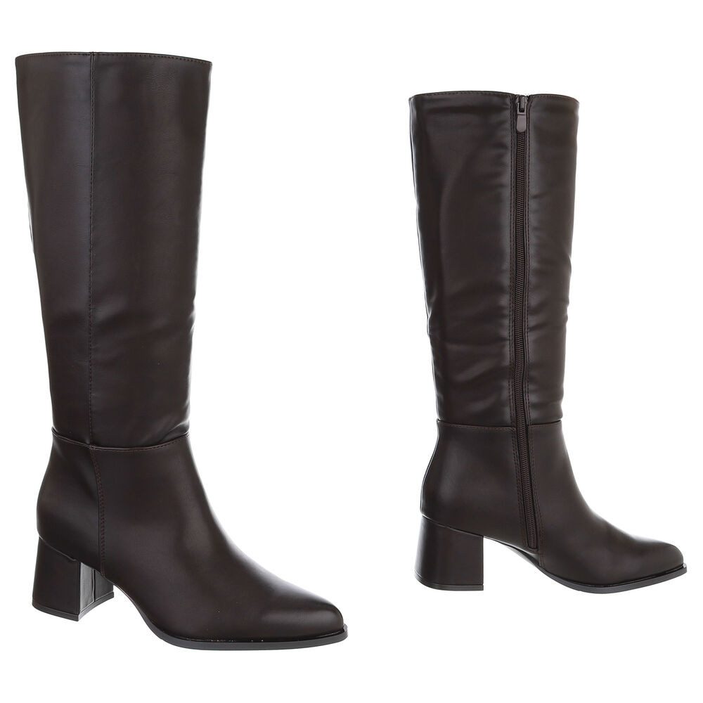 Ital-Design Damen Kniehohe Stiefel mit Blockabsatz und Reißverschluss Stiefel (92125594) Blockabsatz Stiefel in Braun – Bild 4 von 5