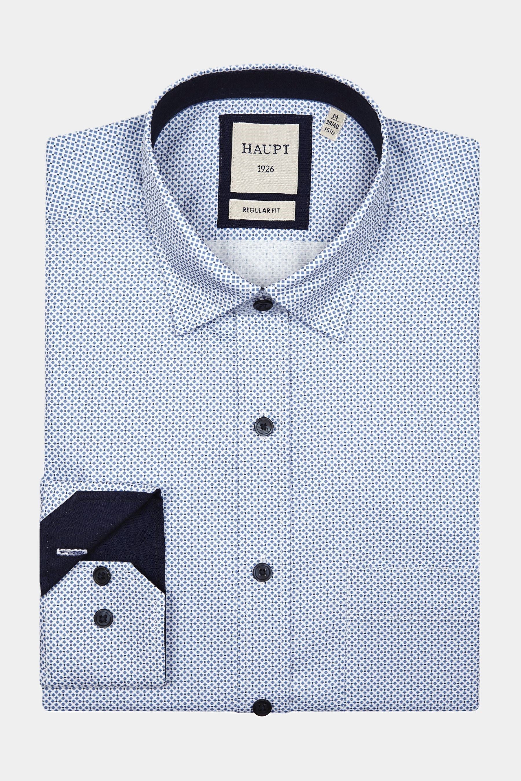 Haupt Langarmhemd Haupt Regular Fit Baumwoll Herrenhemd im Allover-Muster LIGHT BLUE