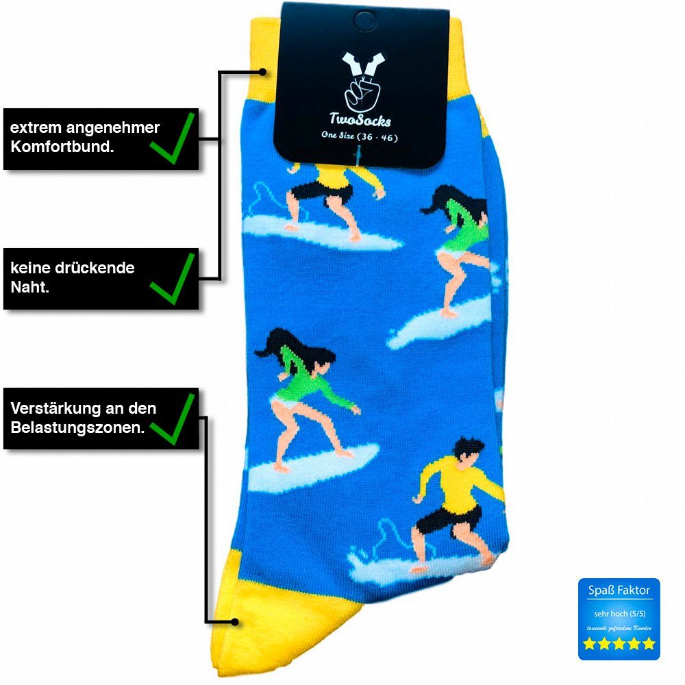 & Einheitsgröße lustige Surfer Herren Damen, TwoSocks Socken Socken Freizeitsocken
