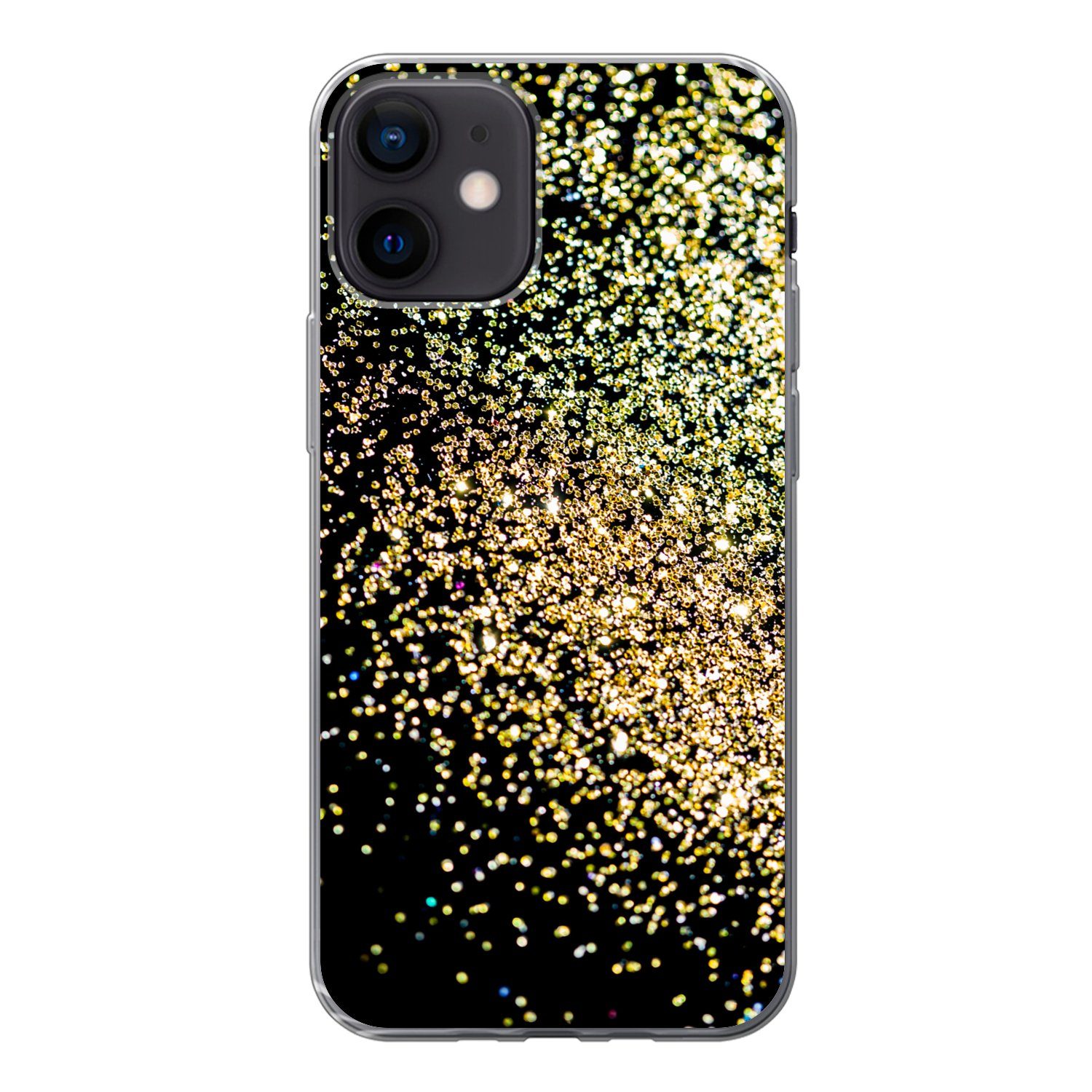 MuchoWow Handyhülle für Apple iPhone 12 Luxus - Glitzer - Gold - Design - Schwarz, Smartphone-Bumper, Print, Handy Schutzhülle Dünn