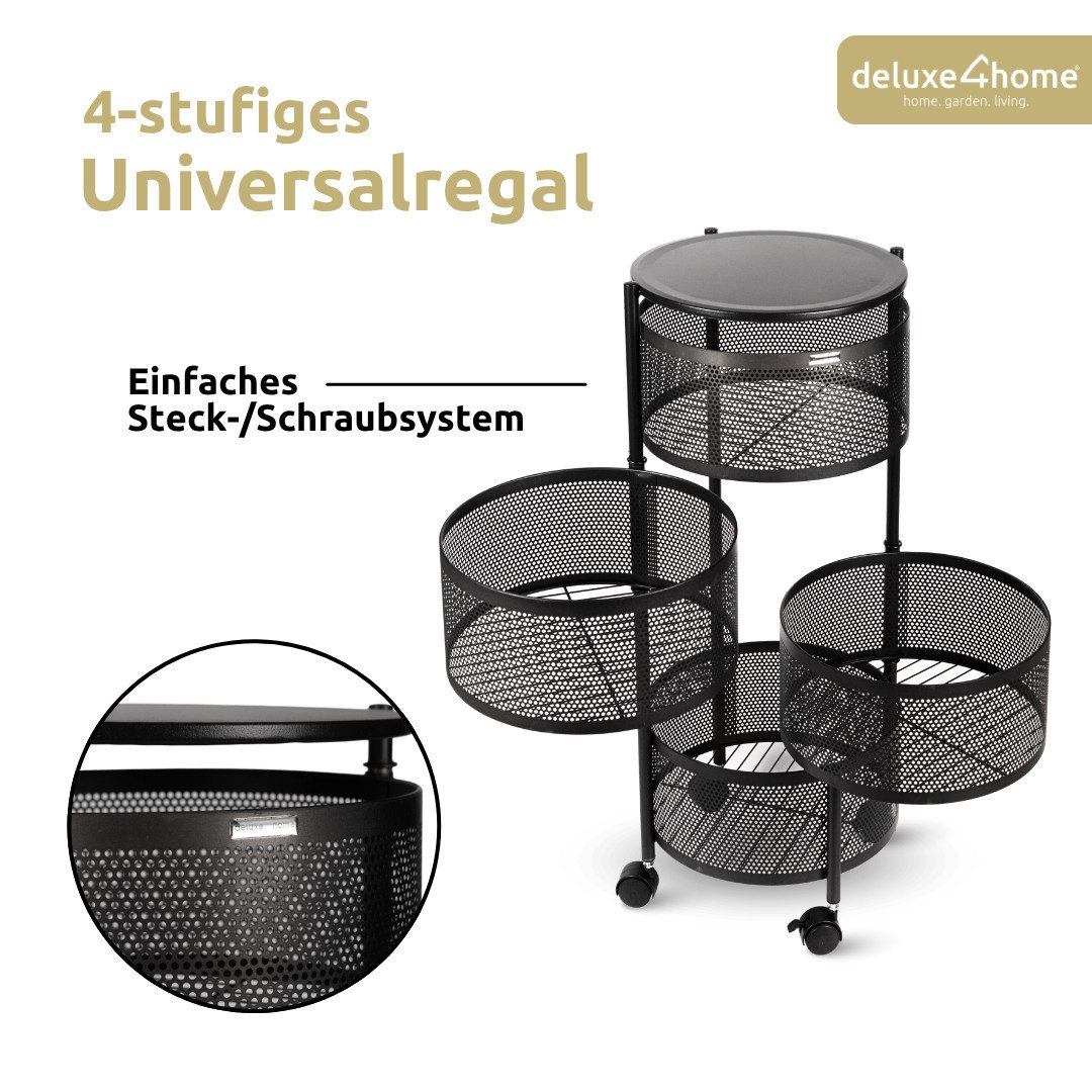 deluxe4home Rollwagen Küchenwagen mit 4 Ebenen I Rollbarer Aufbewahrungswagen, Schwenkbare Fächer