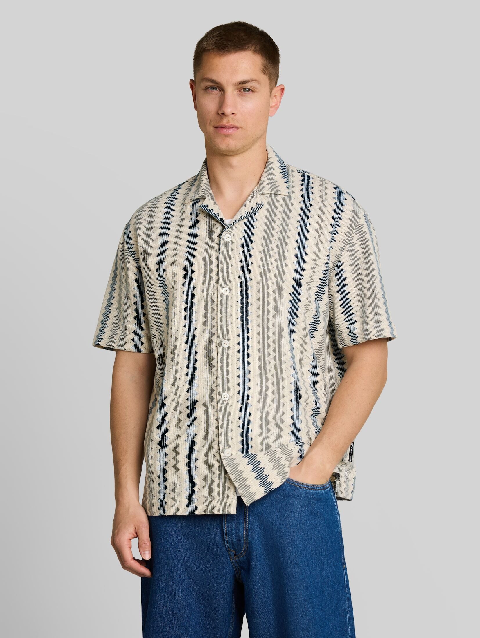 TOM TAILOR Denim Kurzarmhemd Blusen & Shirts Loose Fit Resort Kurzarmhemd in Häkel-Optik