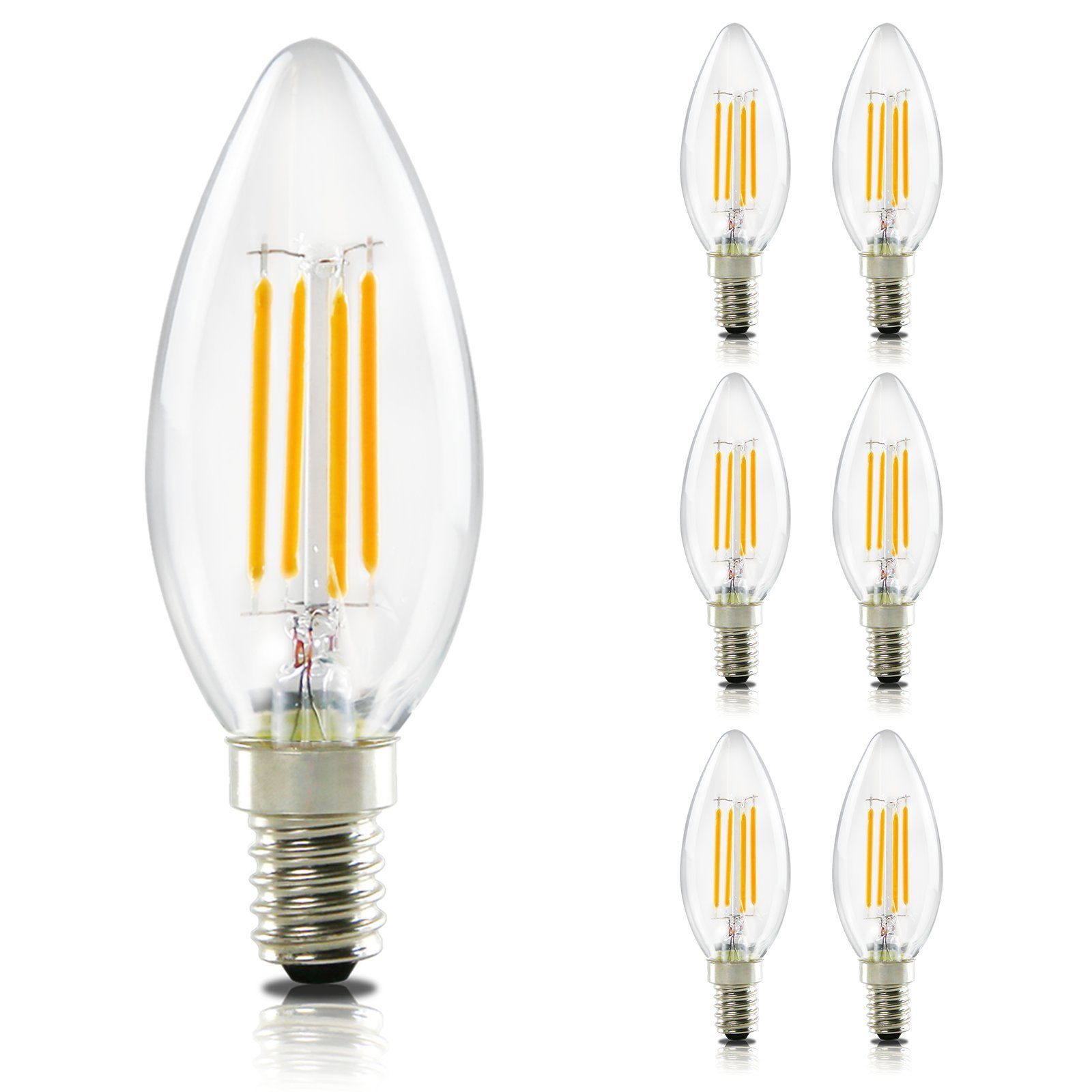 ZMH E14 Glühbirne Warmweiß Lampe kerze 4W 2700K Filament Retro  LED-Leuchtmittel, E14, 6 St., 2700k, Augenschutz